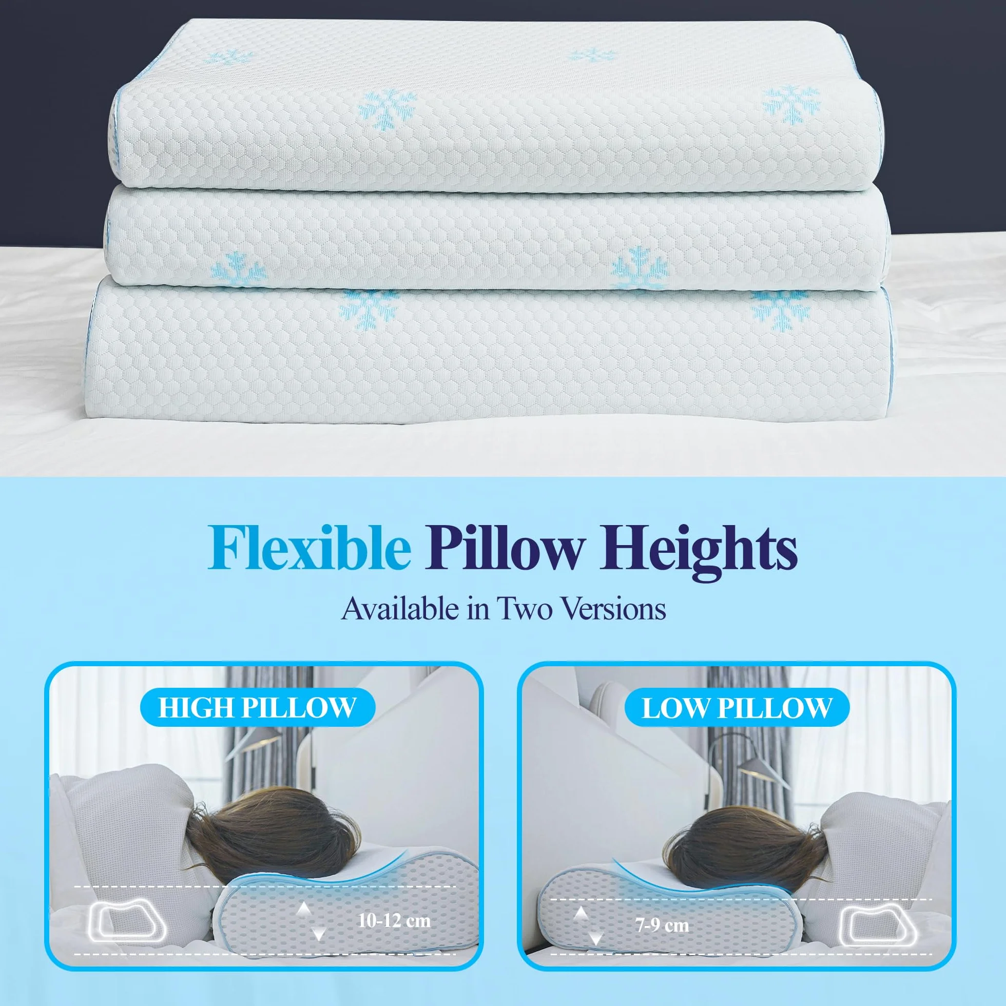 Poduszka Szyjna Memory Foam - Regulowana Poduszka Ortopedyczna z Pianką do Spania, Ergonomiczne Wsparcie Przeciw Bólowi i Chrapaniu, Pokrowiec Nadający się do Prania (60x35x10-12 cm)