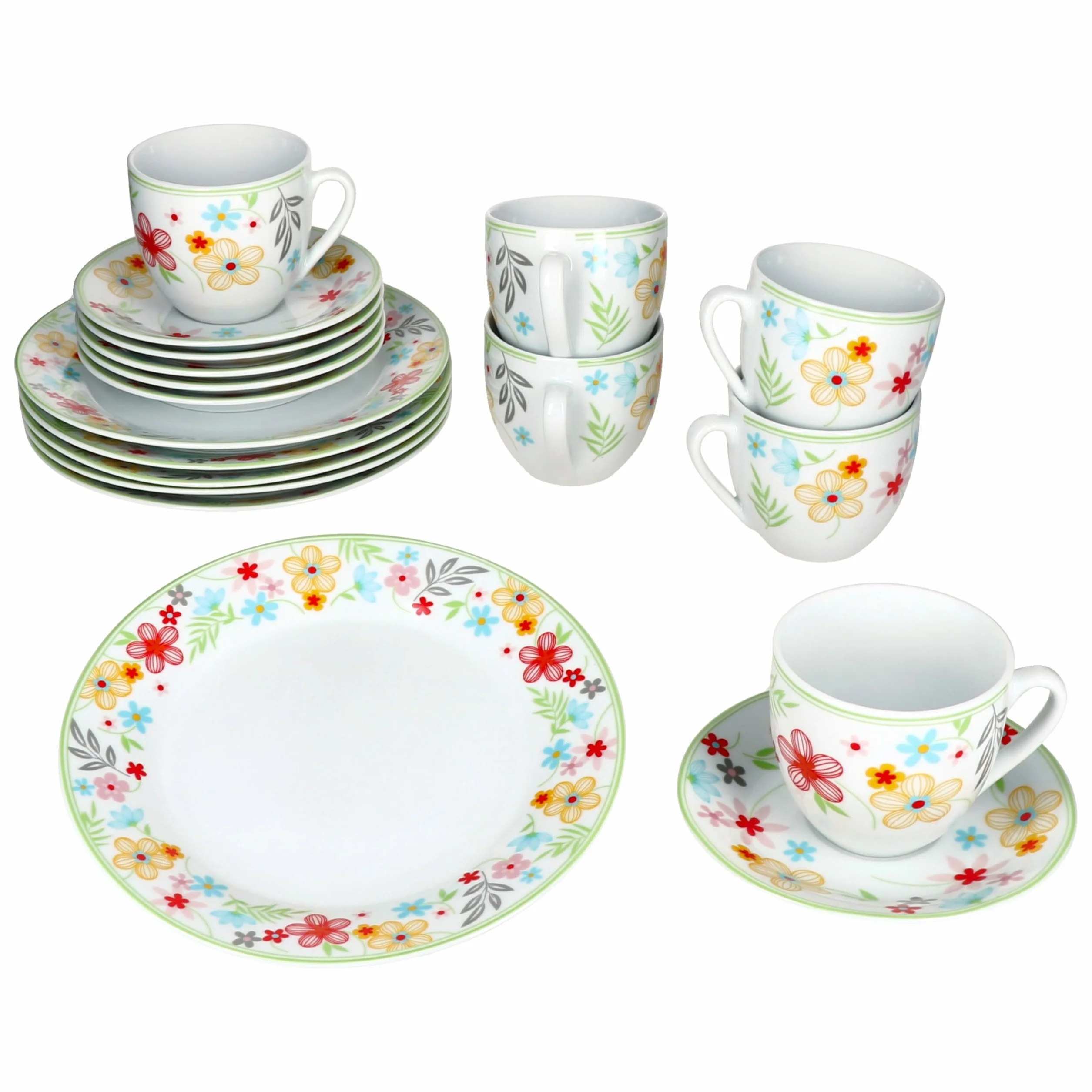 MamboCat Blümchen 18-częściowy porcelanowy serwis do kawy dla 6 osób
