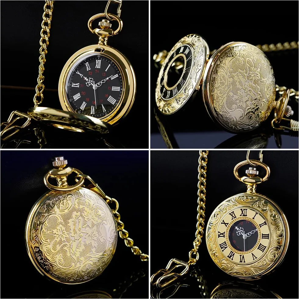 Cerioll Zegarek Kieszonkowy Vintage, Kwarcowy, Retro, Męski z Łańcuszkiem, Klasyczny Męski Zegarek Kieszonkowy, Antyczny Zegarek z Łańcuszkiem z Rzymskimi Cyframi, Vintage