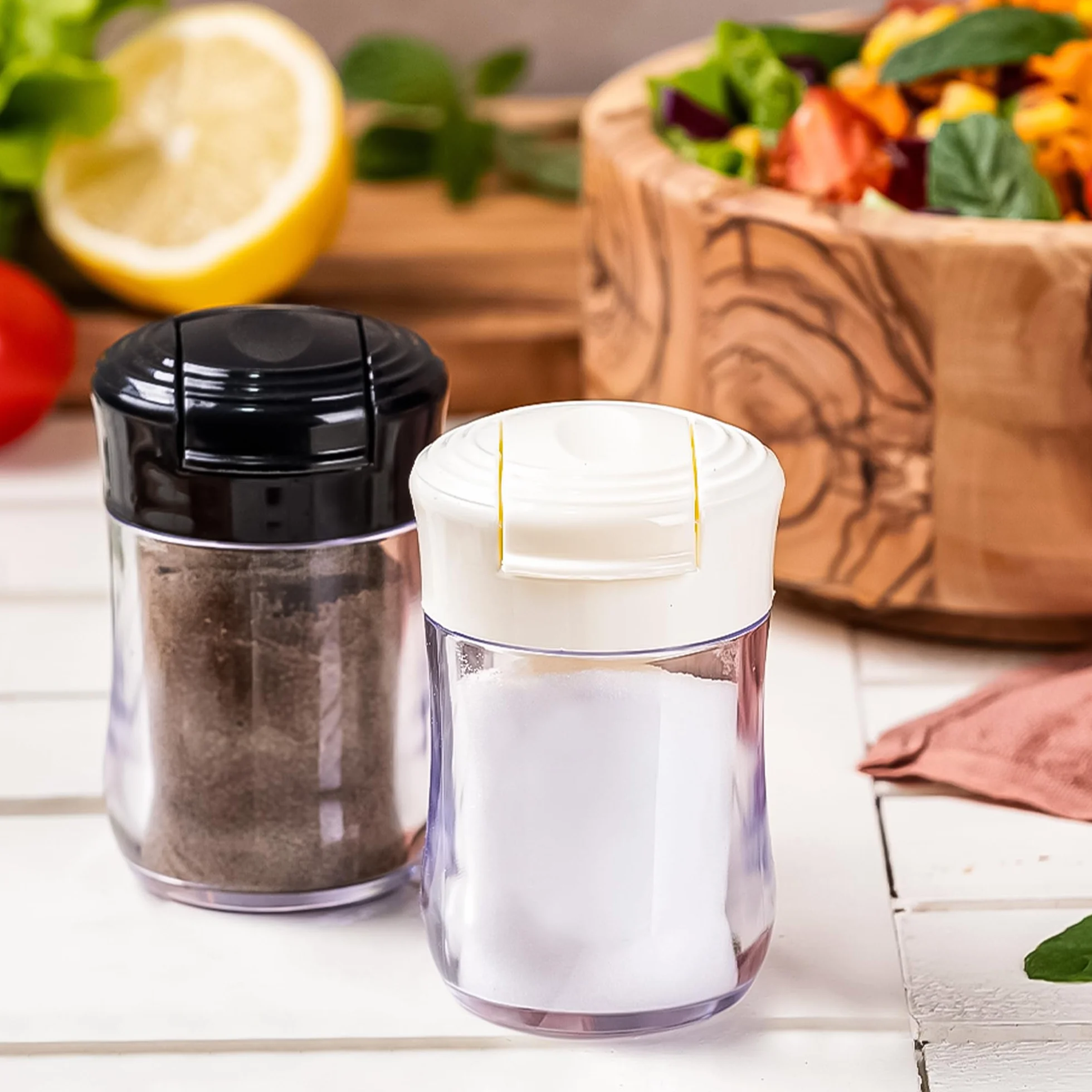 CRYSTALIA Przezroczyste plastikowe shakery do soli i pieprzu 2 opakowania mini solniczki i pieprzniczki bez BPA