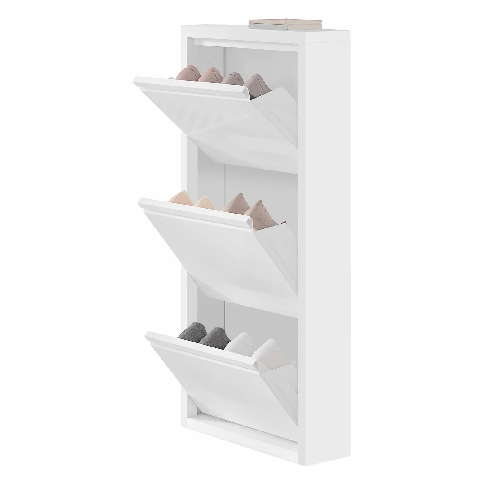 WOLTU SRX41ws szafka na buty z 3 klapkami zamykana wąska metalowa 50x106x15 cm biała