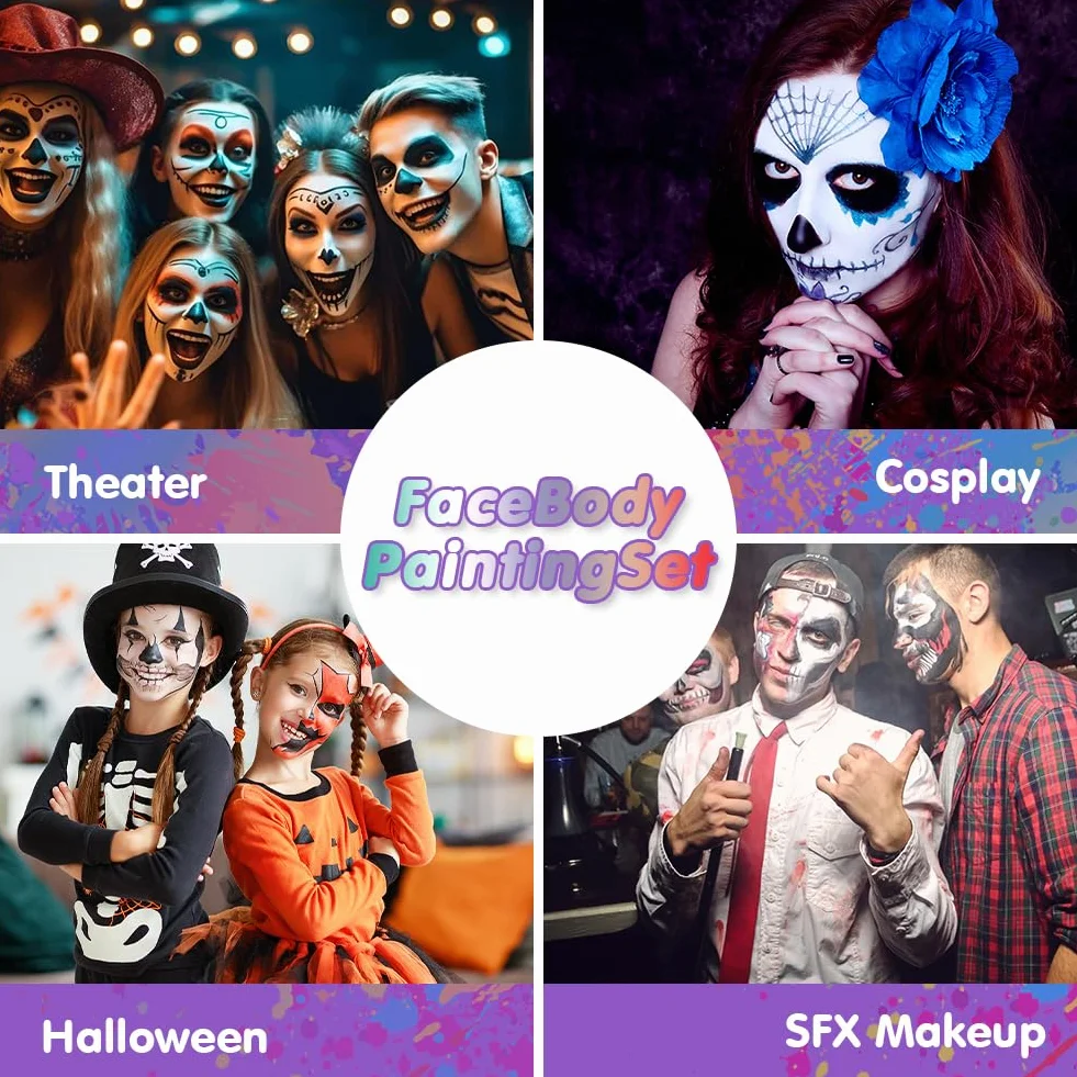 AOOWU Profesjonalny makijaż twarzy i ciała, 30 g farba do twarzy i ciała, na bazie wody Aquacolor Pojedynczy makijaż Karnawał Halloween Cosplay dla dorosłych i dzieci (niebieski jezioro)