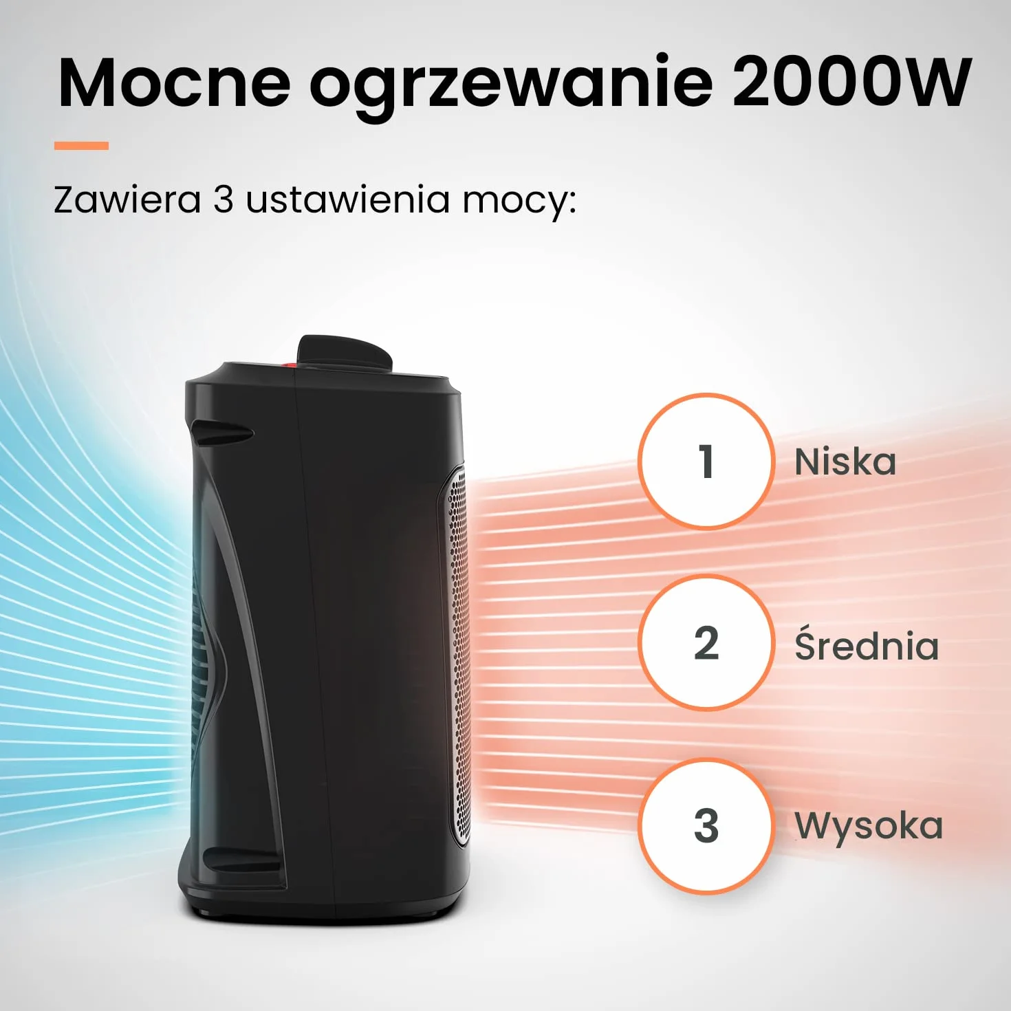 ProBreeze Grzejnik Ceramiczny 2000W Przenośny Termowentylator z Termostatem Czarny