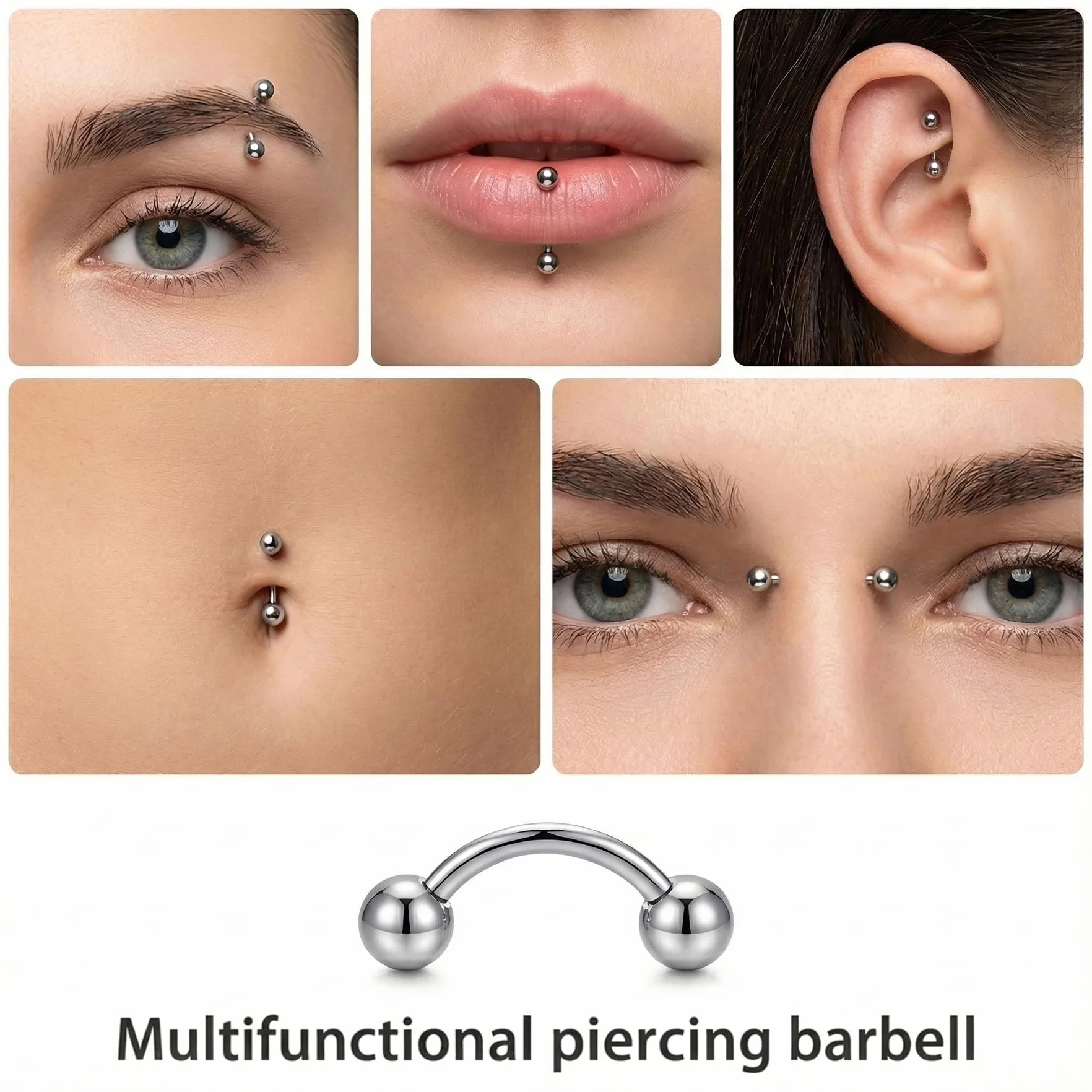 Funseedrr 316L Stal chirurgiczna Zakrzywiony pręt Piercing wygięty wewnętrznie (1,6 2 2,5 3 4 5 6 8 10mm), Stal nierdzewna