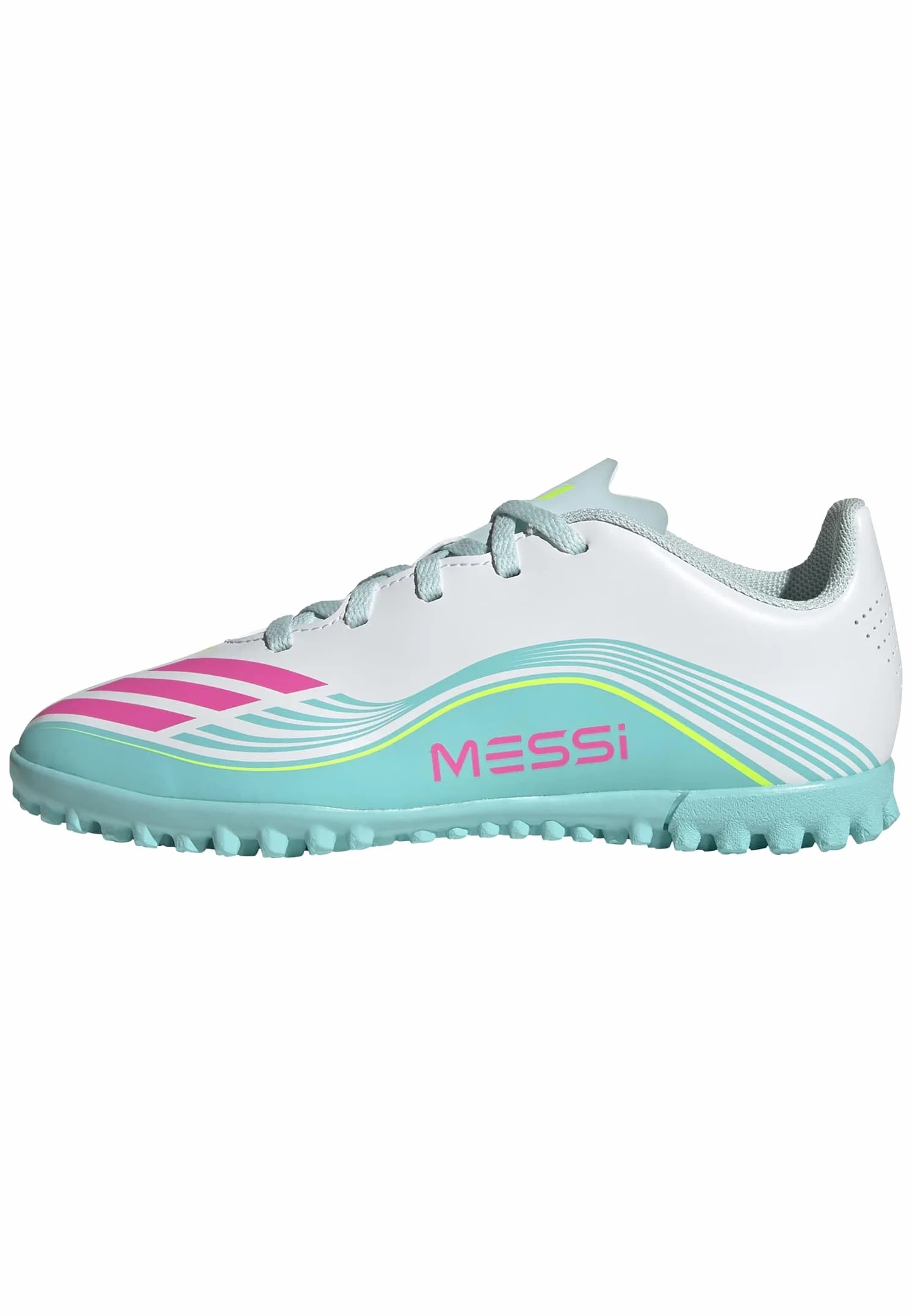 adidas Uniseks - dzieci F50 MESSI CLUB Turf Football Shoes Kids, ftwr white/lucid pink/flash aqua, 32 EU