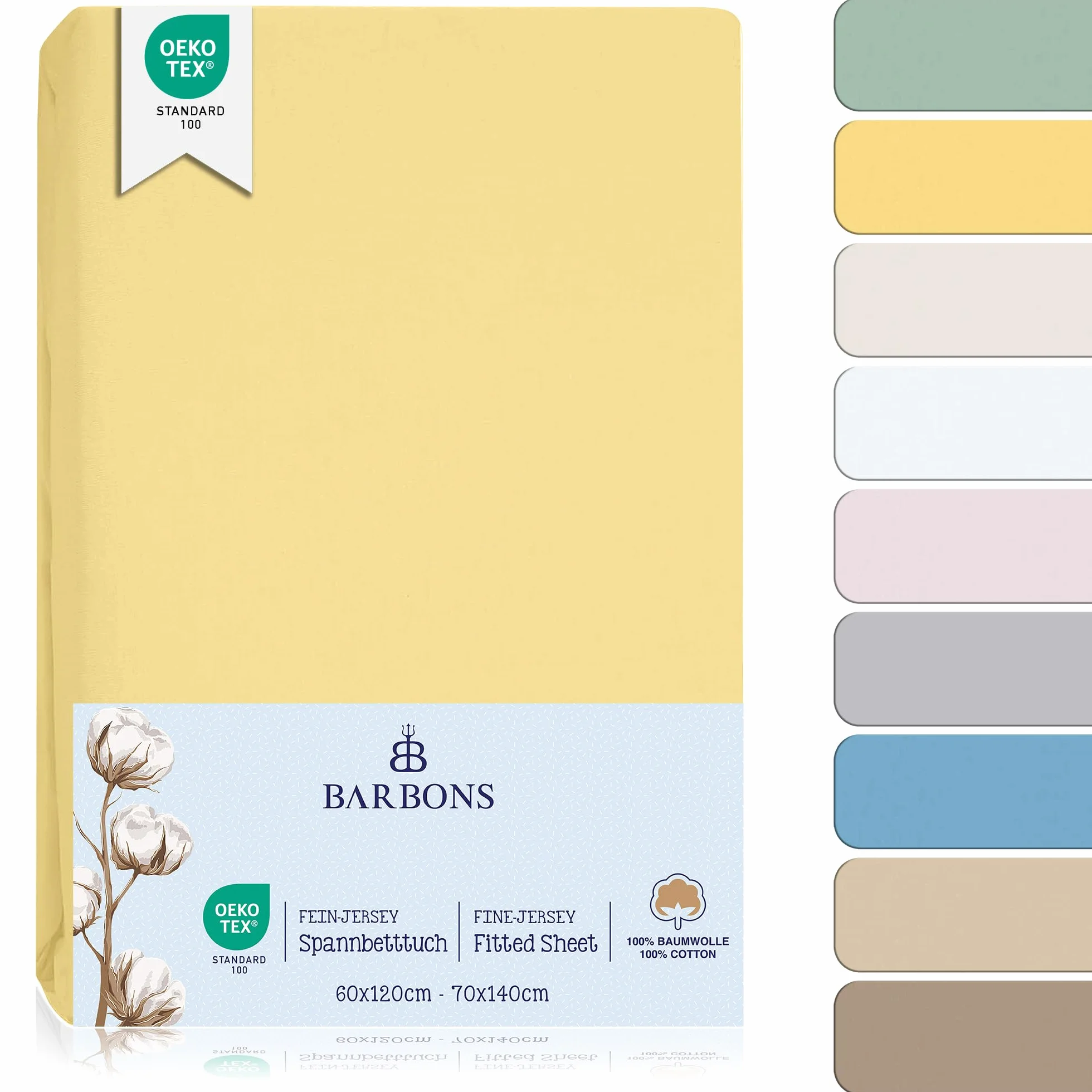 Barbons Prześcieradło z gumką do łóżeczka 100% bawełna jersey OEKO-TEX Standard 100 60x120cm 70x140cm