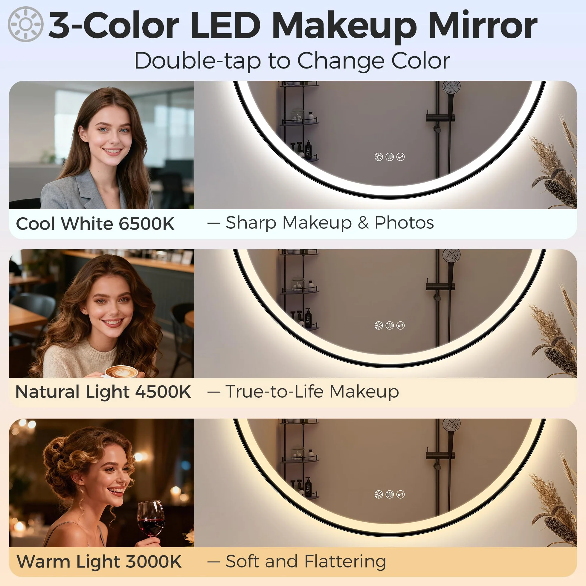 STARLEAD Lustro LED 60 cm Czarne Okrągłe z Bluetooth IP44 Szkło Hartowane