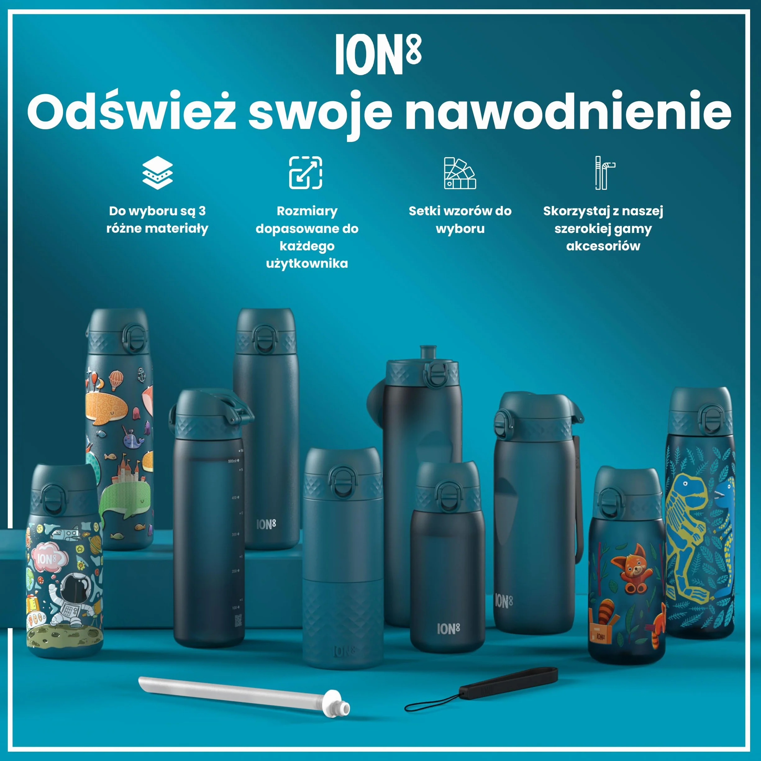 ION8 Butelka na Wodę ze Stali 600 ml Nieocieplany Szczelna Łatwe Otwieranie Bezpieczny Zamek
