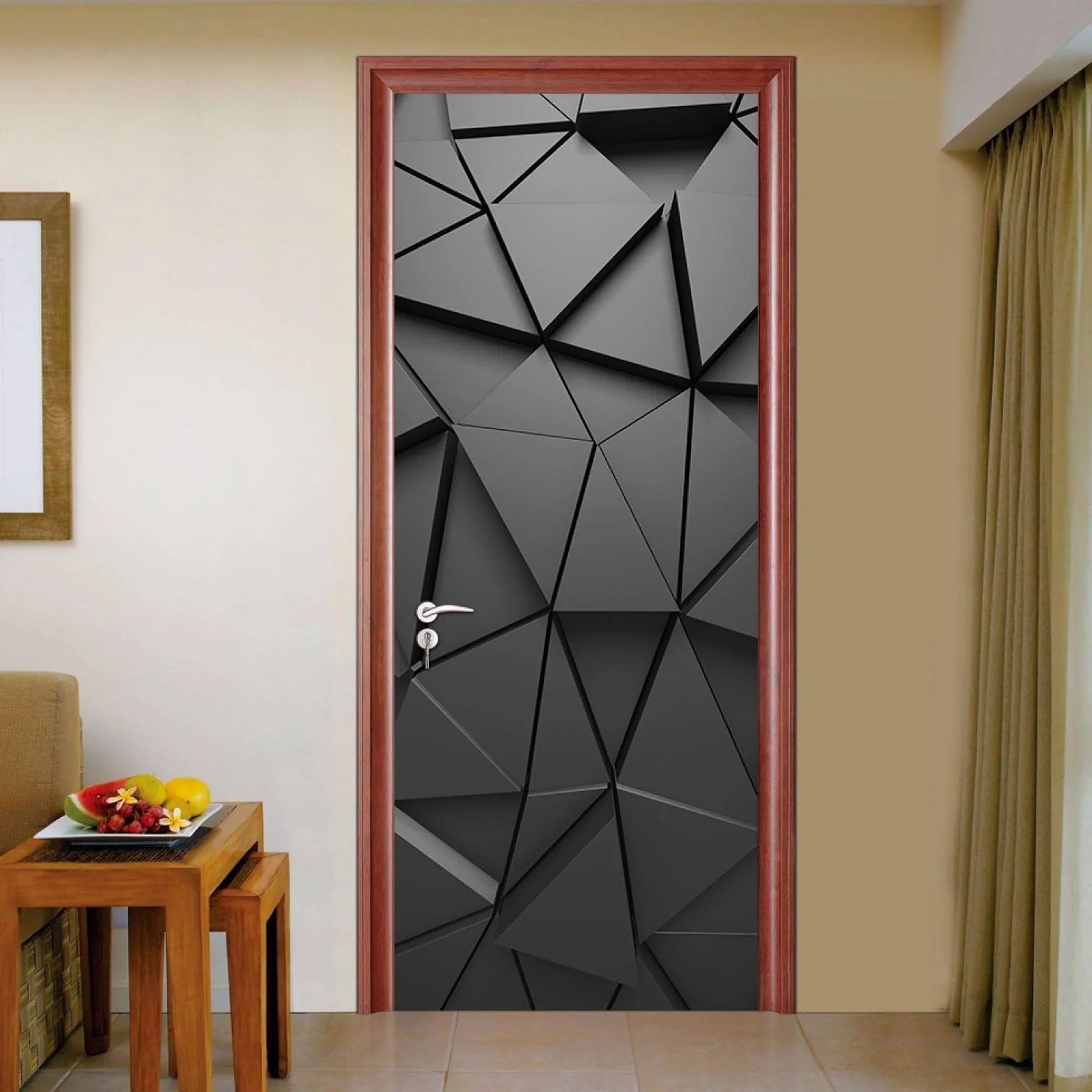 Folia na drzwi, plakat na drzwi, tapeta samoprzylepna 3D PCW, naklejka na drzwi, czarna, geometryczna, na drzwi, ścianę, okno, PCW, samoprzylepna, geometria, 2 sztuki