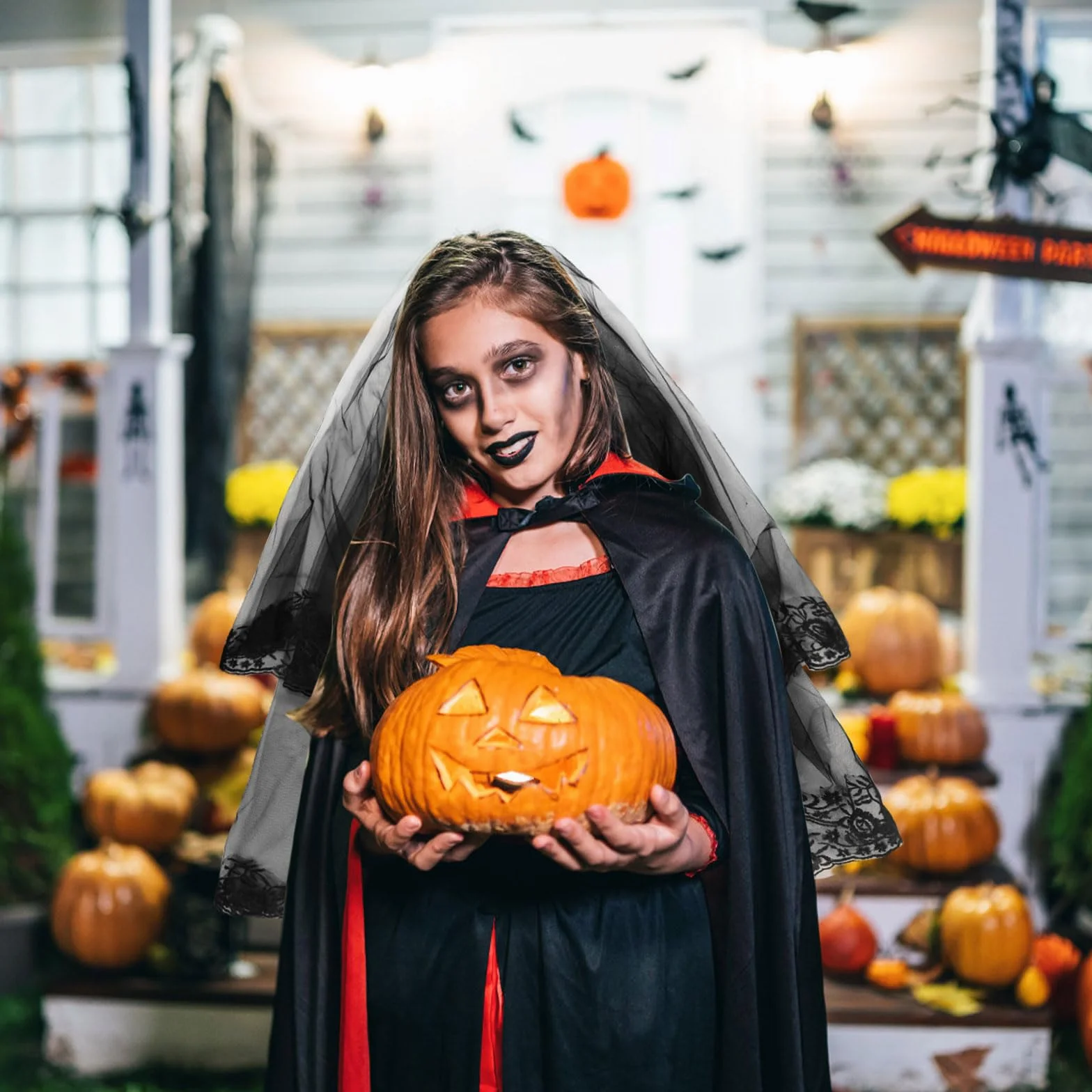 2 sztuki welonów na Halloween, czarny welon z koronki, welon z koronki, dla panny młodej, na wesele, imprezę cosplay, nakrycie głowy, rekwizyty fotograficzne, 2 sztuki