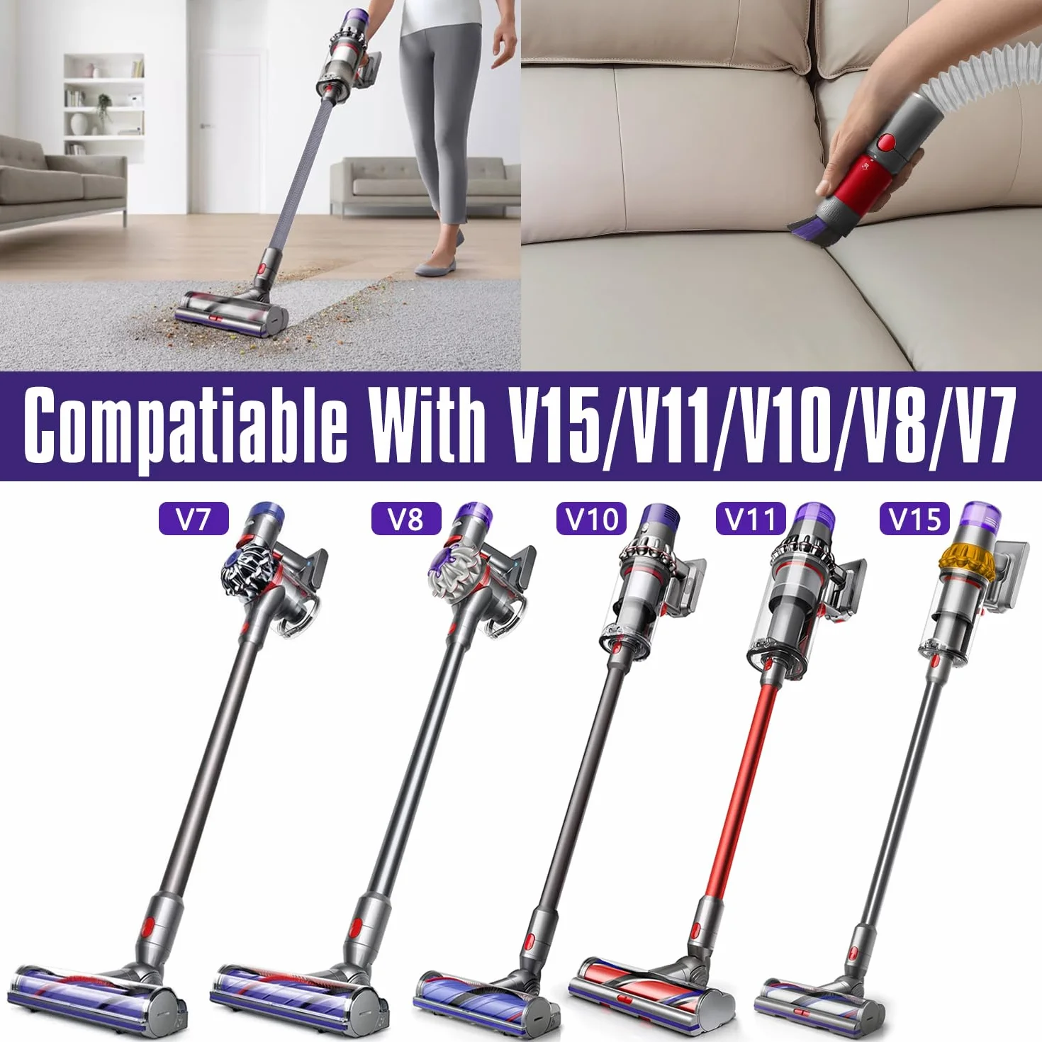 Wąż Przedłużający Bezśladowa Szczotka do Kurzu Akcesoria do Odkurzacza Dyson V7 V8 V10 V11 V15, Zestaw Odporny na Zarysowania