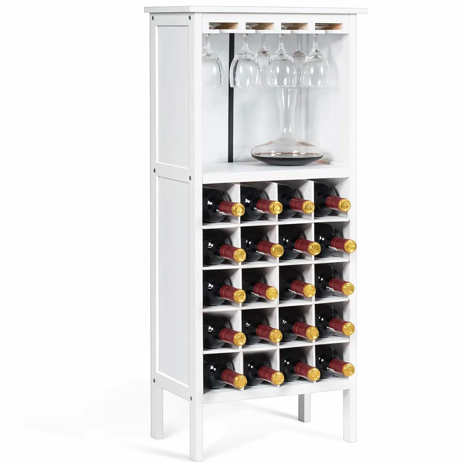 COSTWAY Szafka na wino 20 butelek drewniany regał z uchwytem na szkło 42x24,5x96 cm biała