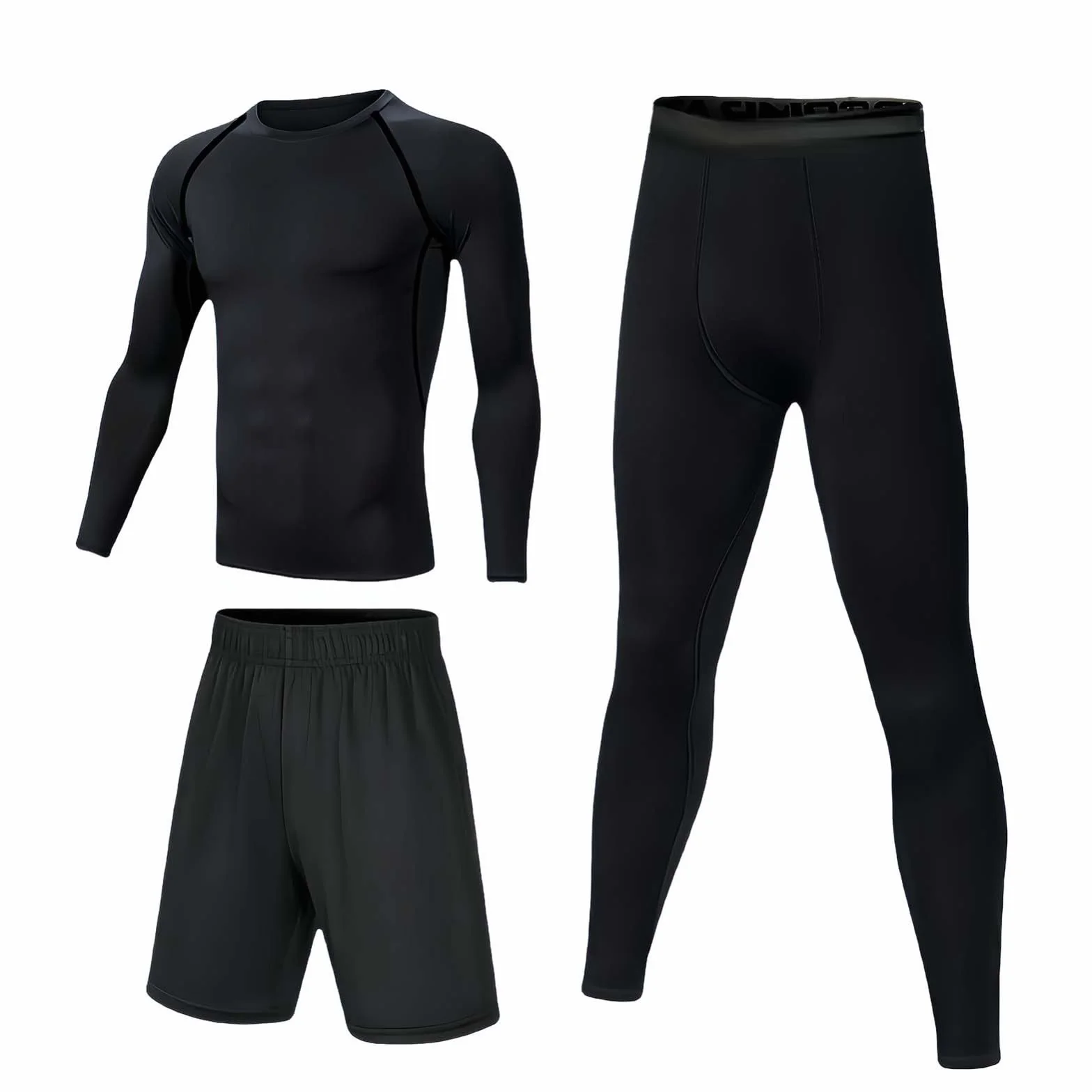 Sportswear3 sztuki garnitur męskie koszulki sportowe fitness dres zestaw szybkoschnące spodnie czarne spodnie treningowe dres męski strój sportowy B, 2XL (150-170)