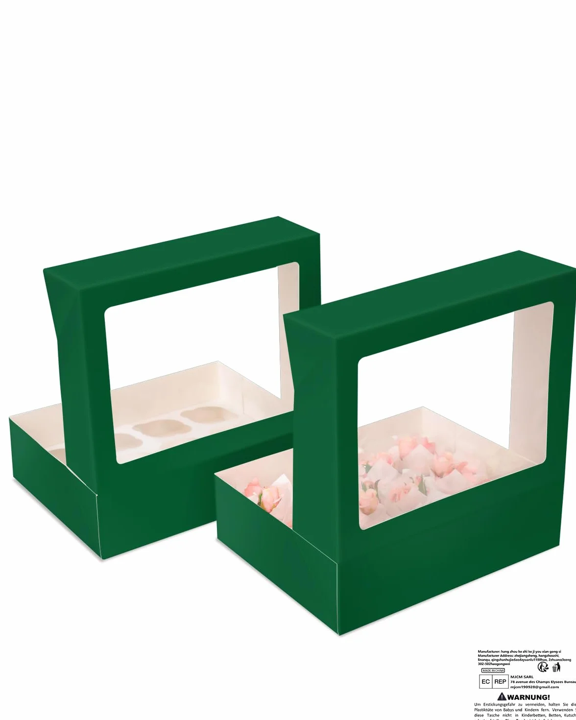 Pudełka na babeczki z okienkiem 33x25,4x9cm 6 sztuk Ciemnozielone