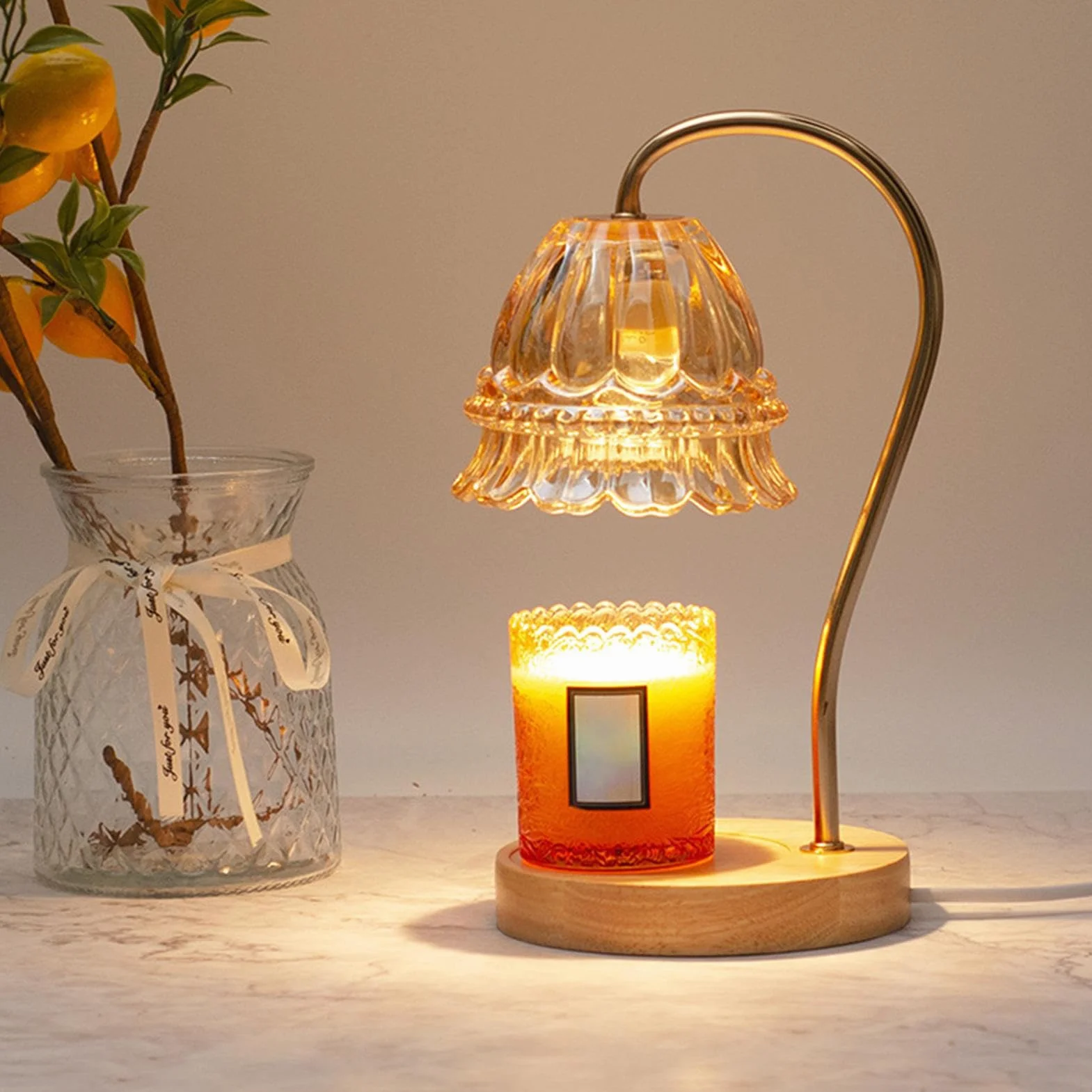 Lampa do podgrzewania świec z zmierzchem, regulowany elektryczny podgrzewacz świec, cieplejszy czujnik światła, z 2 lampami do szklanych świec, bezpłomieniowe świece zapachowe do stołu, salonu