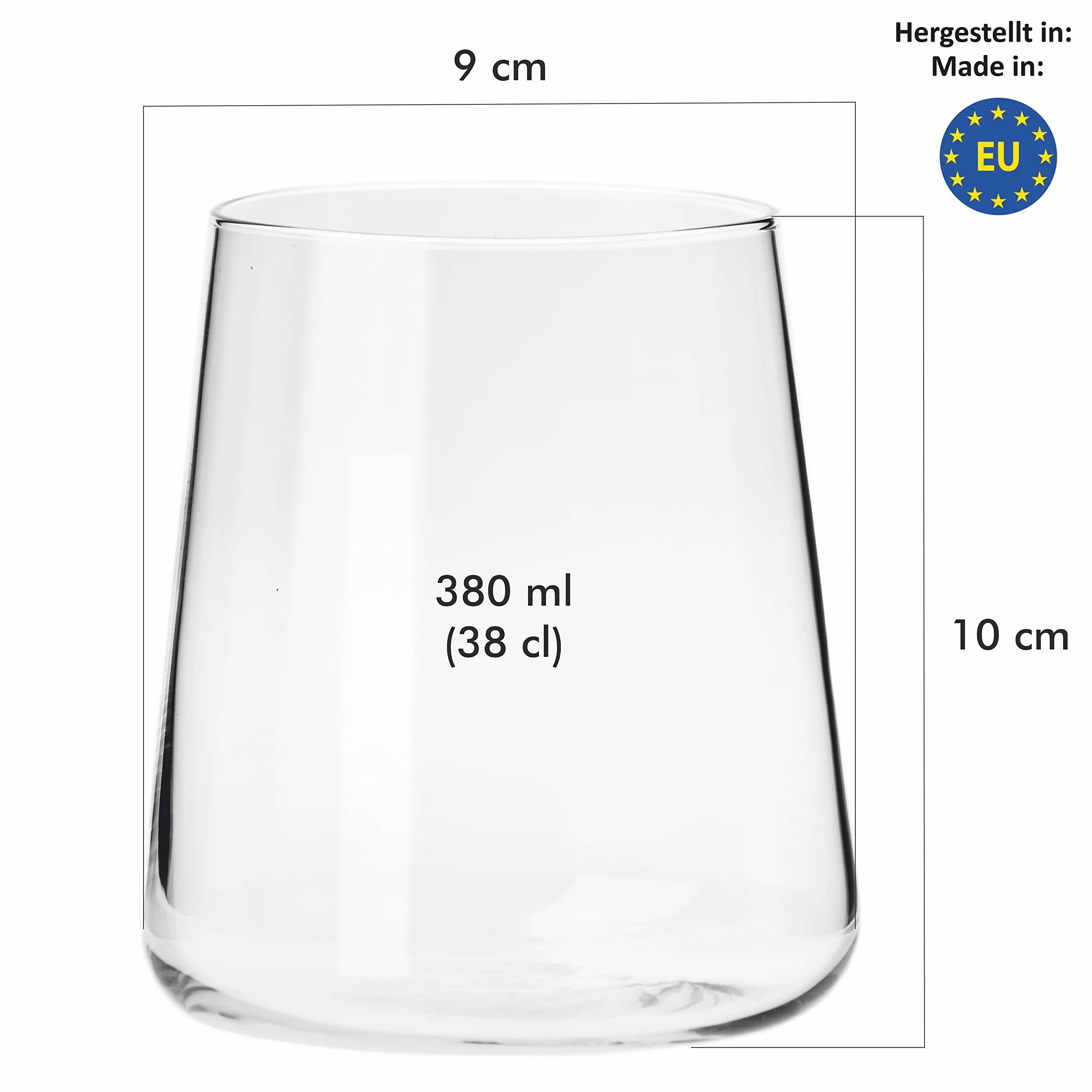 Zestaw 12 okularów awantgarde o pojemności 380 ml do wody i zimnych napojów, nowoczesne i minimalistyczne wzornictwo, niskie, kryształowe szkło, nadaje się do mycia w zmywarce
