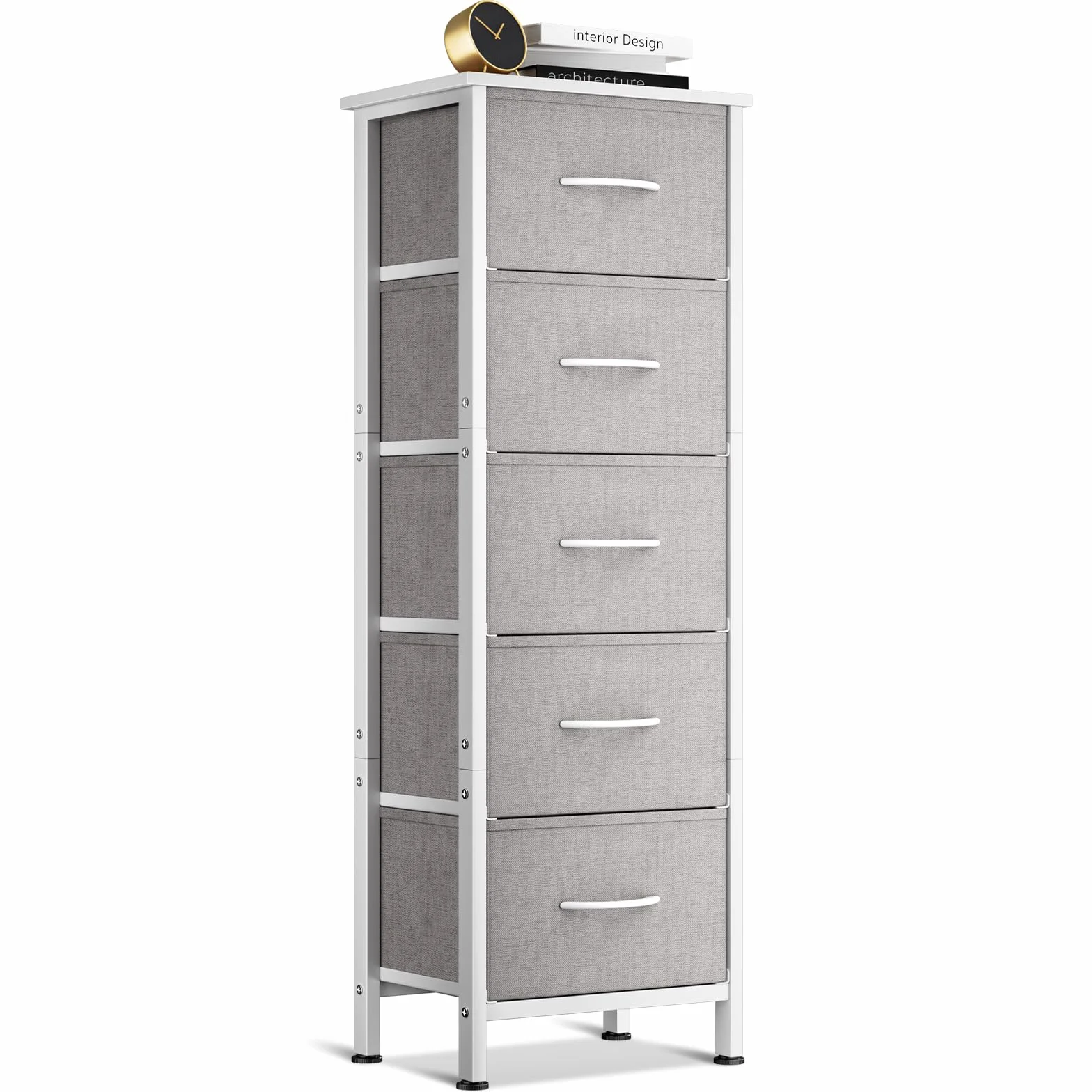 Coleshome Komoda do sypialni z 5 szufladami tkanina jasnoszara
