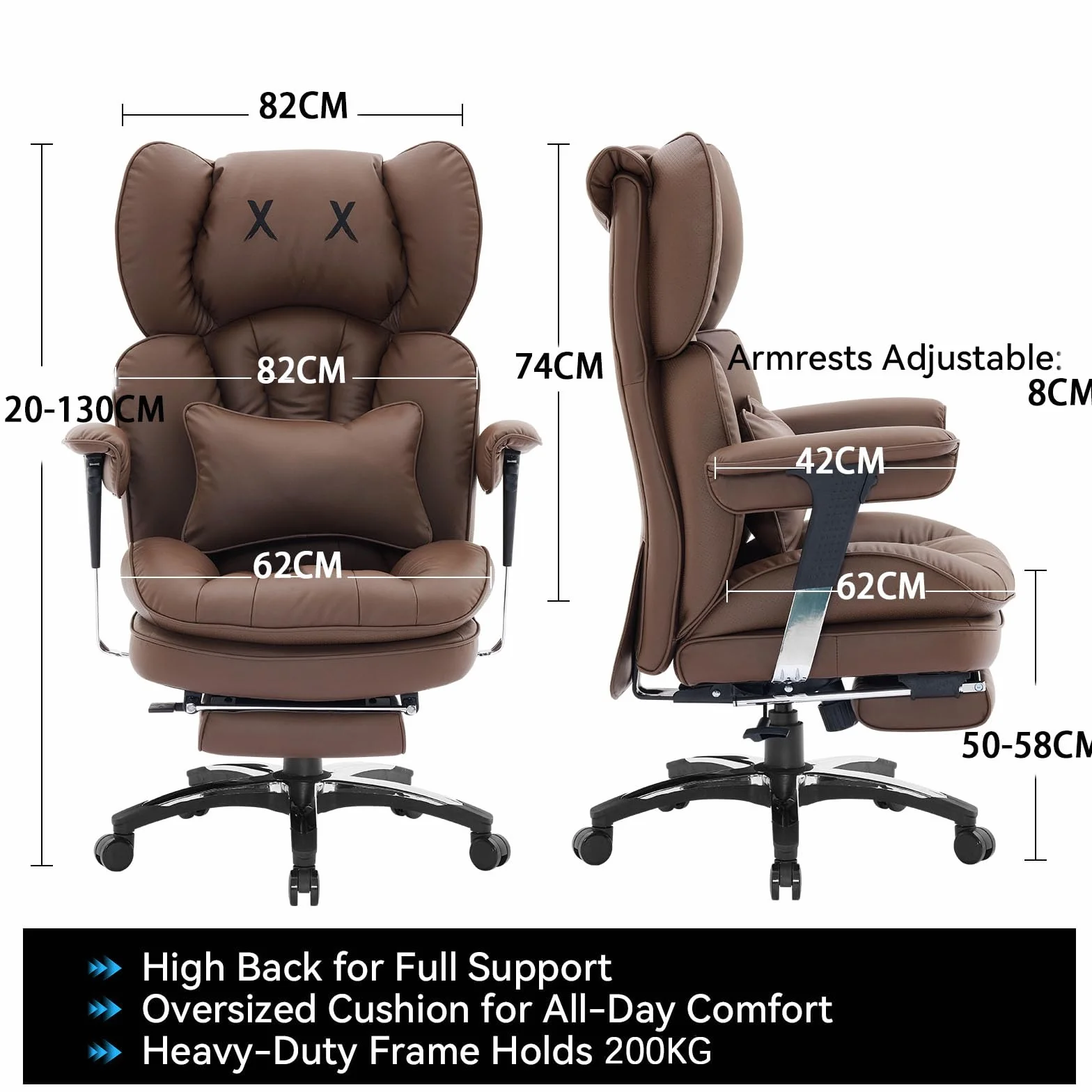 Efomao Ergonomiczny fotel biurowy z podnóżkiem, regulowany fotel gamingowy z poduszką lędźwiową i zagłówkiem, obrotowy fotel komputerowy z funkcją odchylania