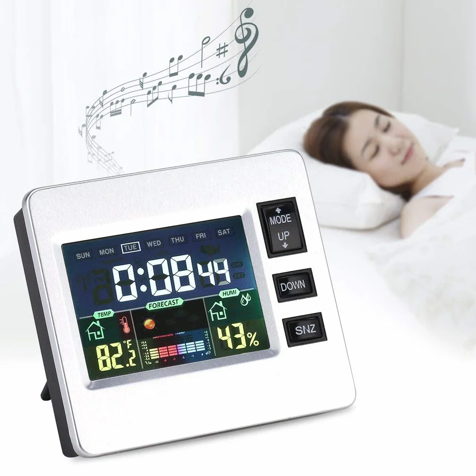 Yosoo LCD cyfrowy budzik prognoza pogody zegar wilgotność temperatura wyświetlacz termometr higrometr Monitor stacja pogodowa do biura domowego