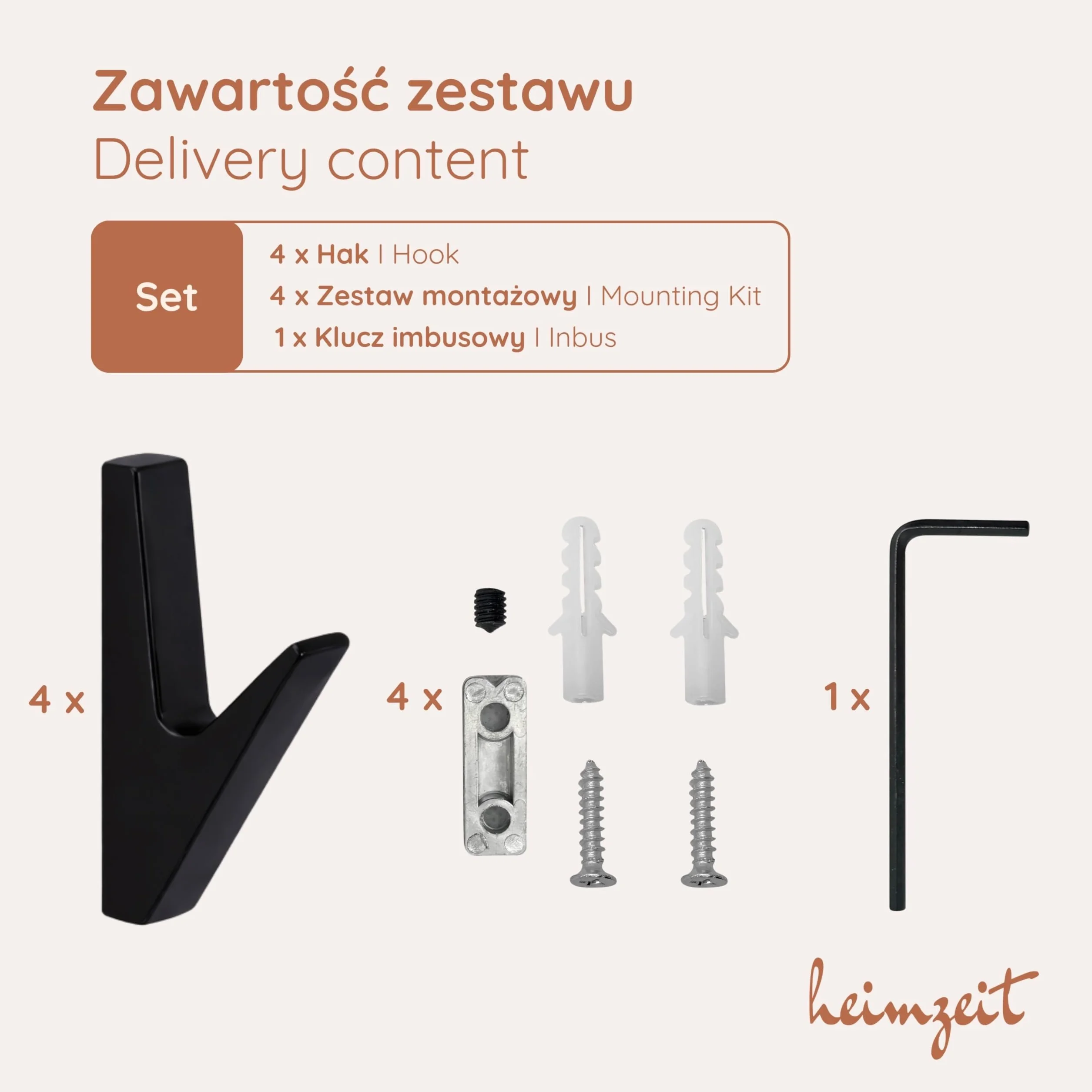 Wieszaki Ścienne Przykręcane Volt 4 Sztuki w Kolorze Czarny, Haczyki Ścienne do Garderoby, Kurtki, Ręcznika, Plecaka i Odzieży, Nowoczesny Design, Metalowe Haczyki do Wiercenia