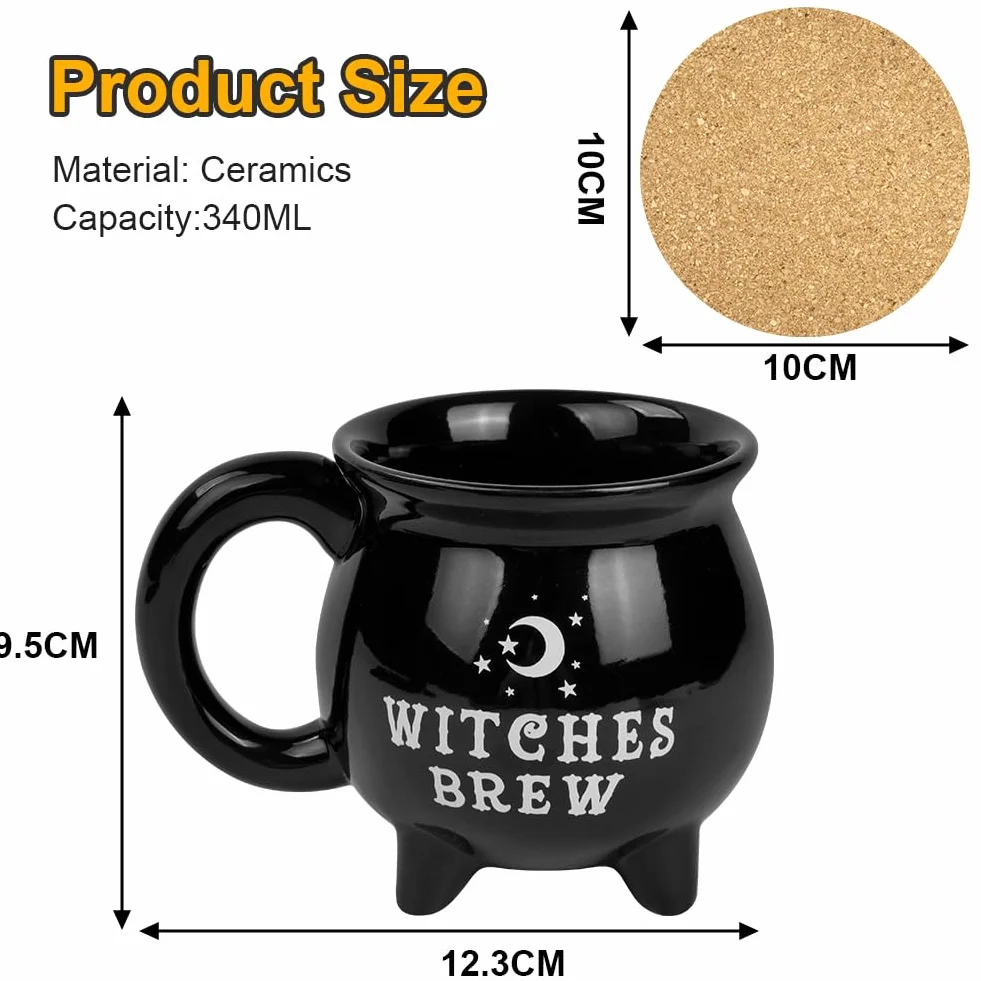 HOTUT Witches Brew kubek kociołek z podstawką gotycki kubek do kawy i herbaty Halloween