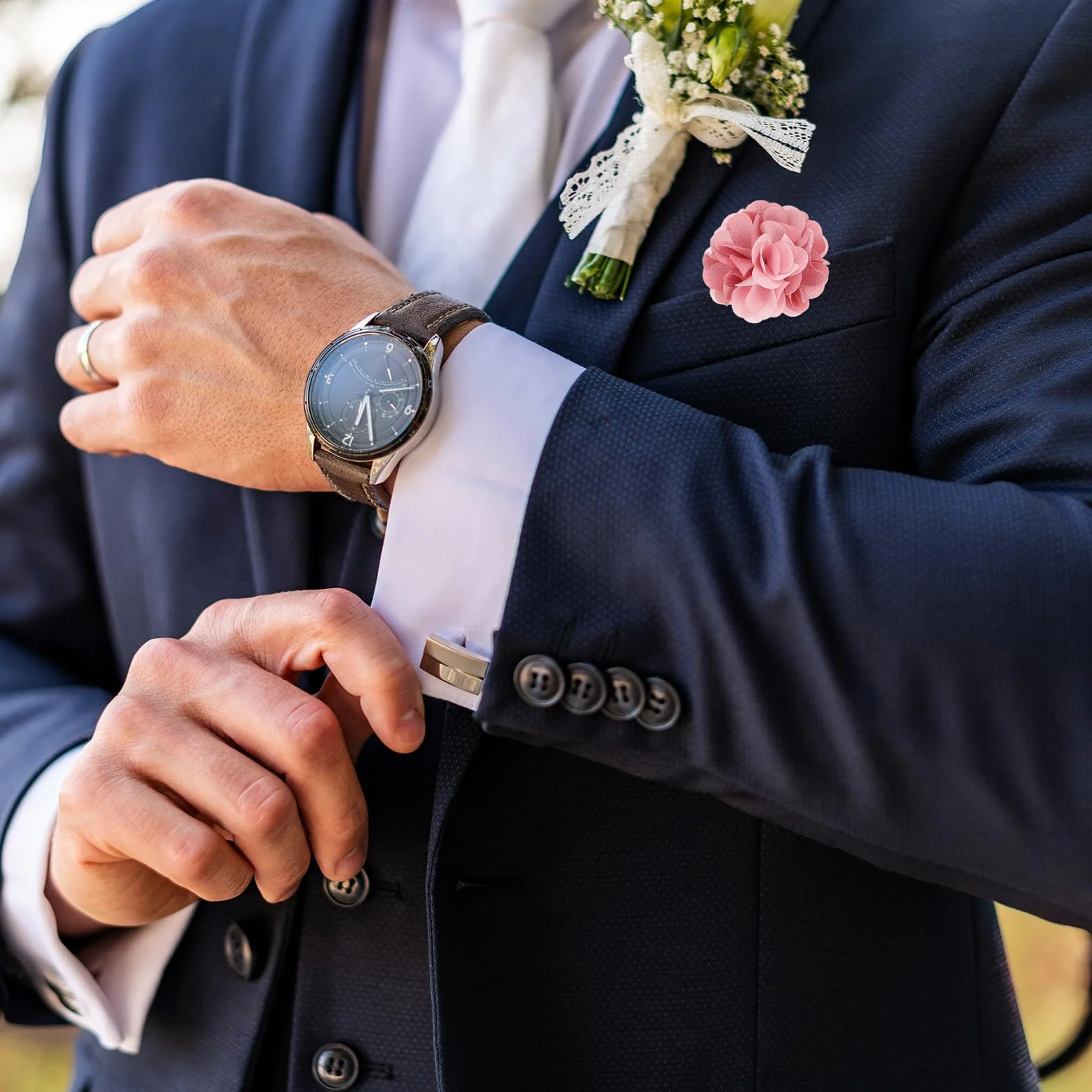 PATIKIL Boutonnieres z kwiatami, przypinka do klapy dla mężczyzn, kwiat kamelii, na ślub, ukończenie szkoły, rocznicę, broszka, ukończenie szkoły, akcesoria do stroju, 1.57 x 3.15 inch / 4 x 8 cm