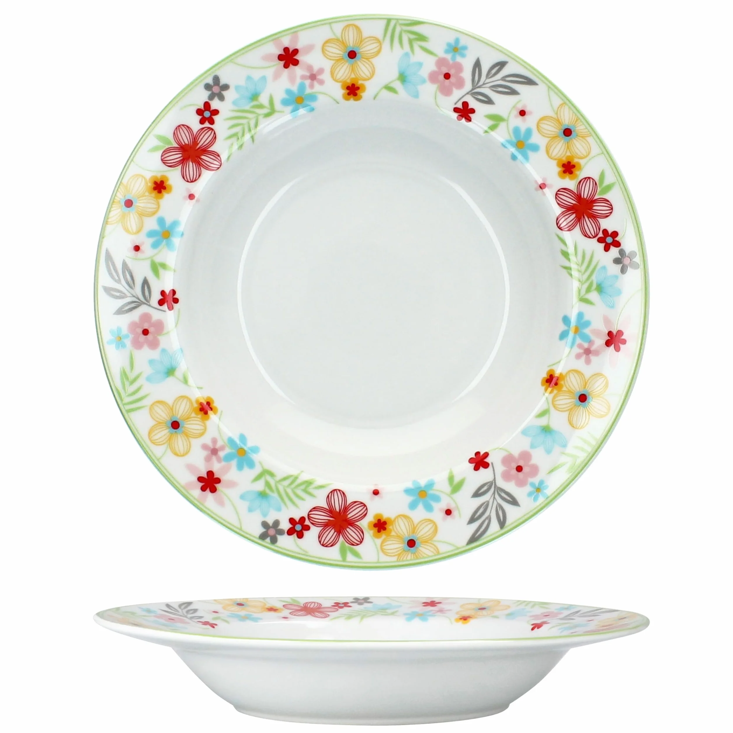 MamboCat Zestaw 6 talerzy do zupy z kwiatkami, kolorowe, głębokie talerze porcelanowe dla 6 osób, kolorowe, okrągłe talerze do sałaty, zupy, musli, makaronu itp. na śniadanie, obiad i kolację
