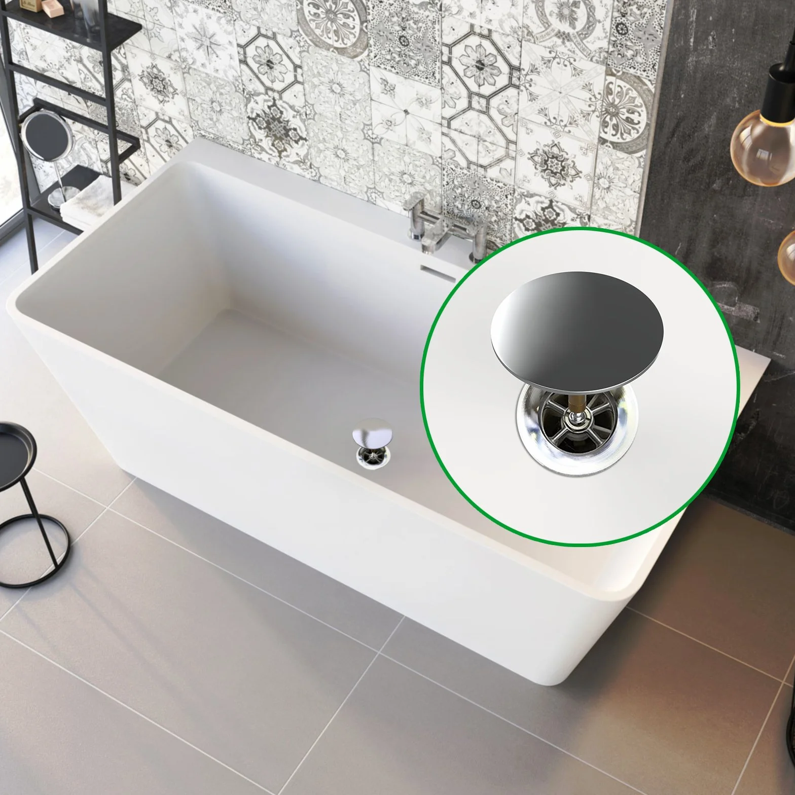 M Rosenfeld Home Uniwersalny korek do wanny Ø 72 mm – chrom, z mosiądzu, z podwójną uszczelką – nierdzewny, dokładnie dopasowany