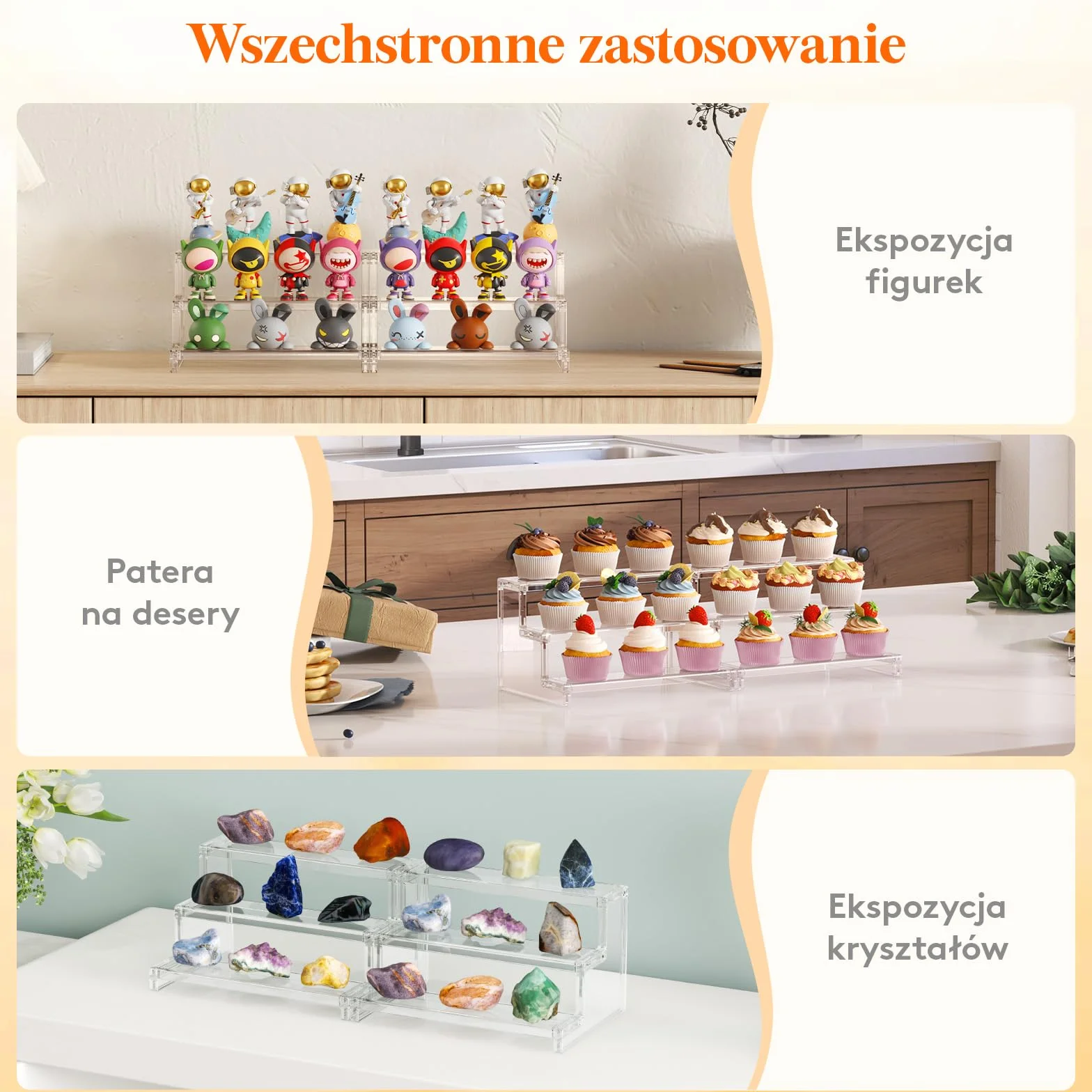 Lifewit 3 Tier Clear Display Risers Stand 22,8 cm Plastikowe Organizatory do Figurek Cupcake Perfumy Stojak Wyświetlania