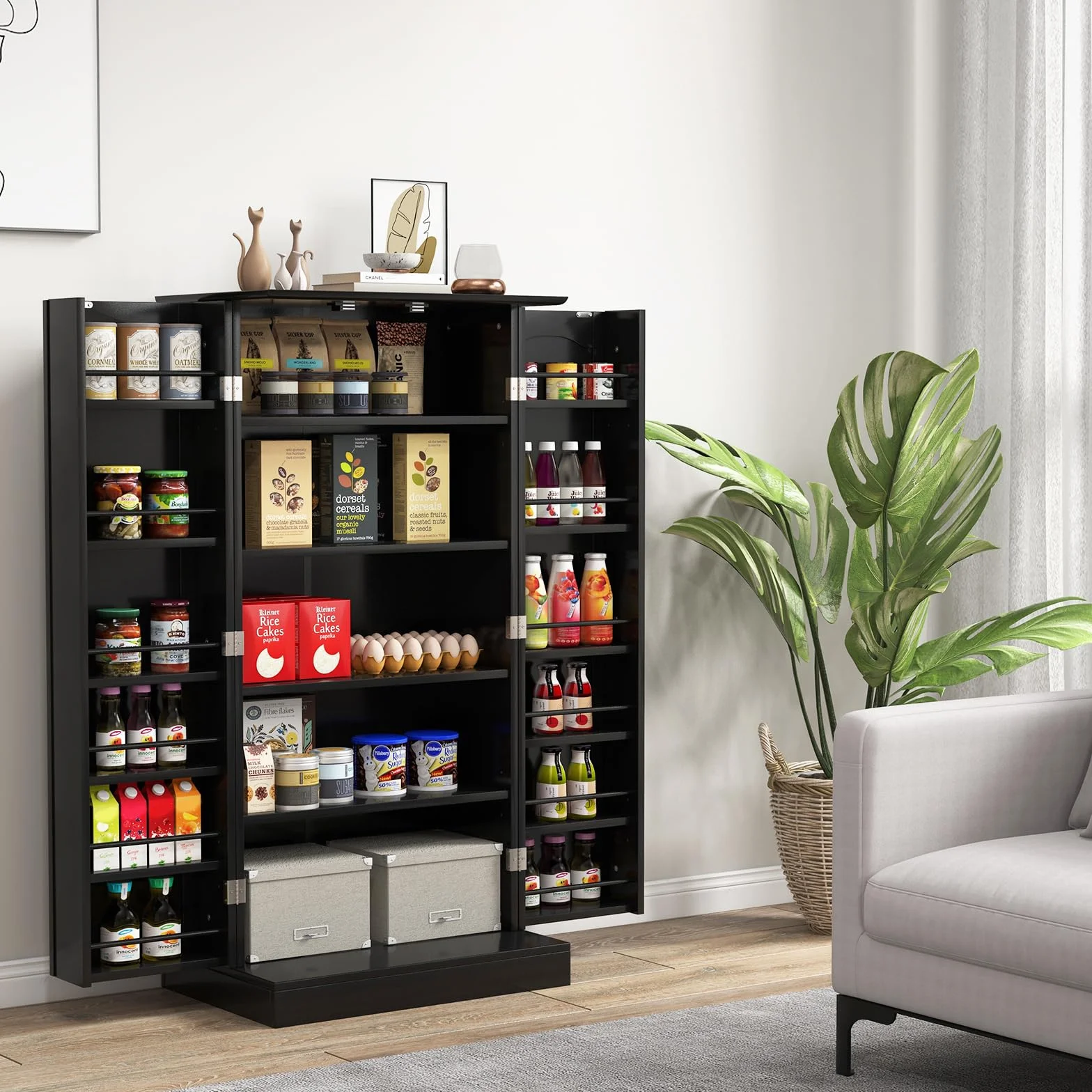 COSTWAY Szafka kuchenna z 2 drzwiami i 6 regulowanymi półkami 60x40x120 cm czarna
