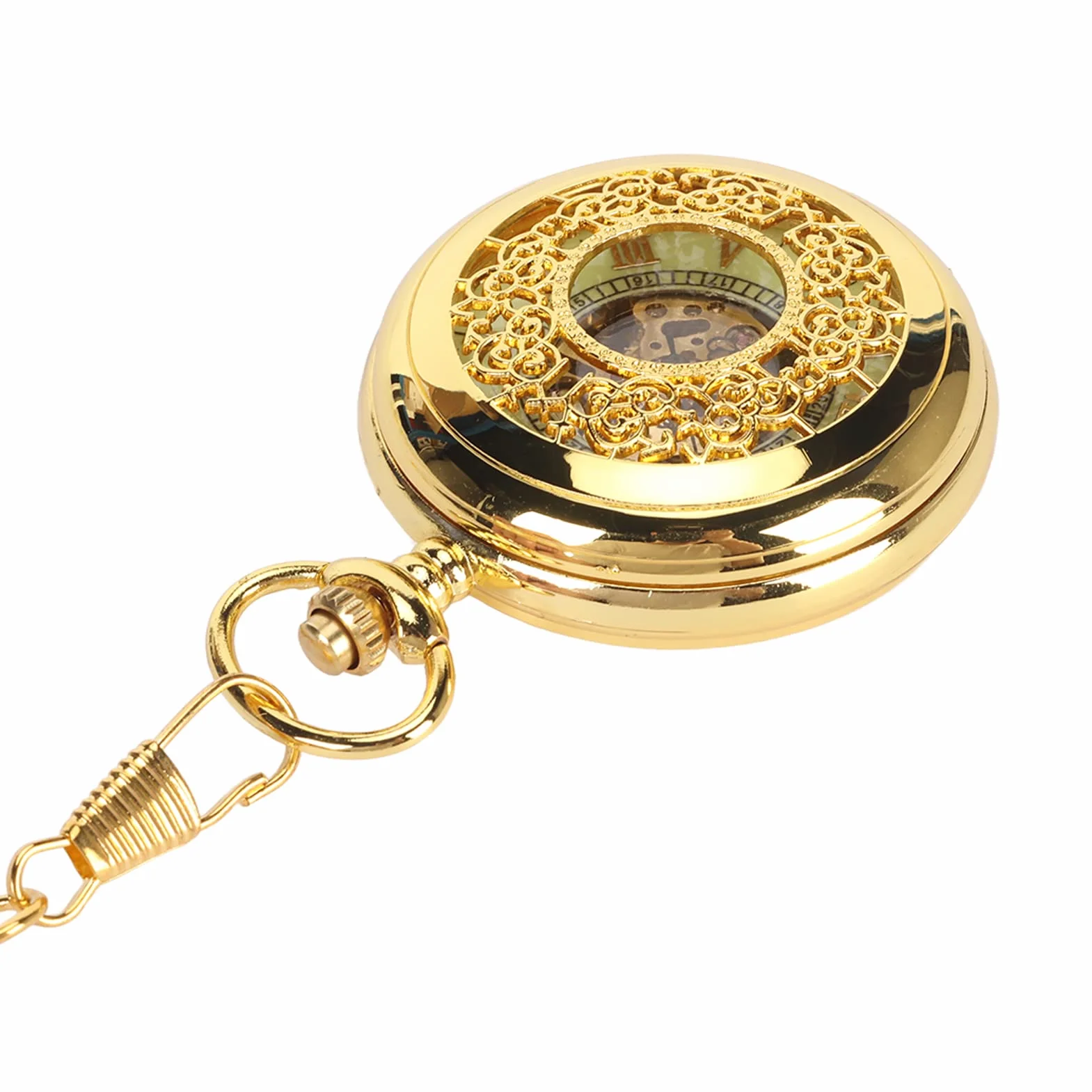 Mechanical Pocket Watch Hand Wind Pocket Zegarek Luminous Skeleton Zegarek z łańcuchem dla Mężczyzn Women Vintage Style