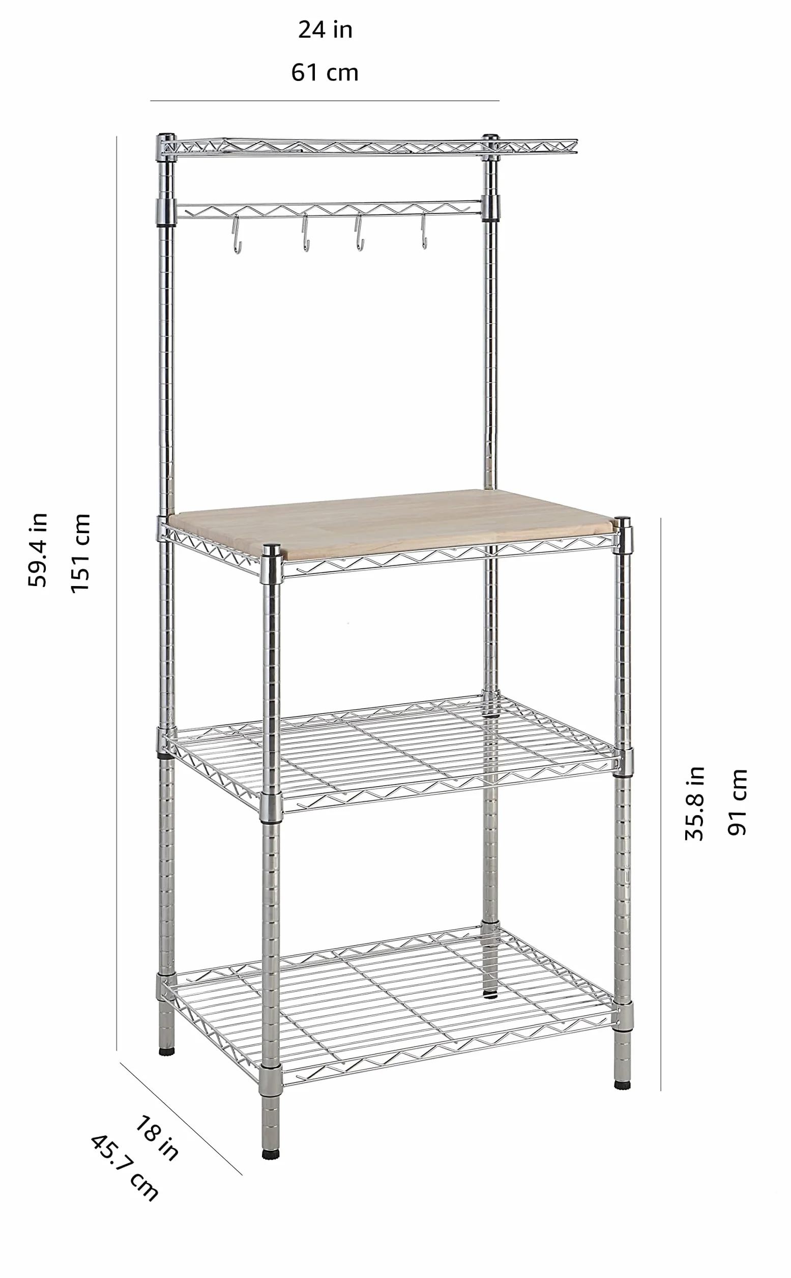 Amazon Basics półka kuchenna 3 stojak piekarski z drewnianym stołem 61 cm chrom beżowy