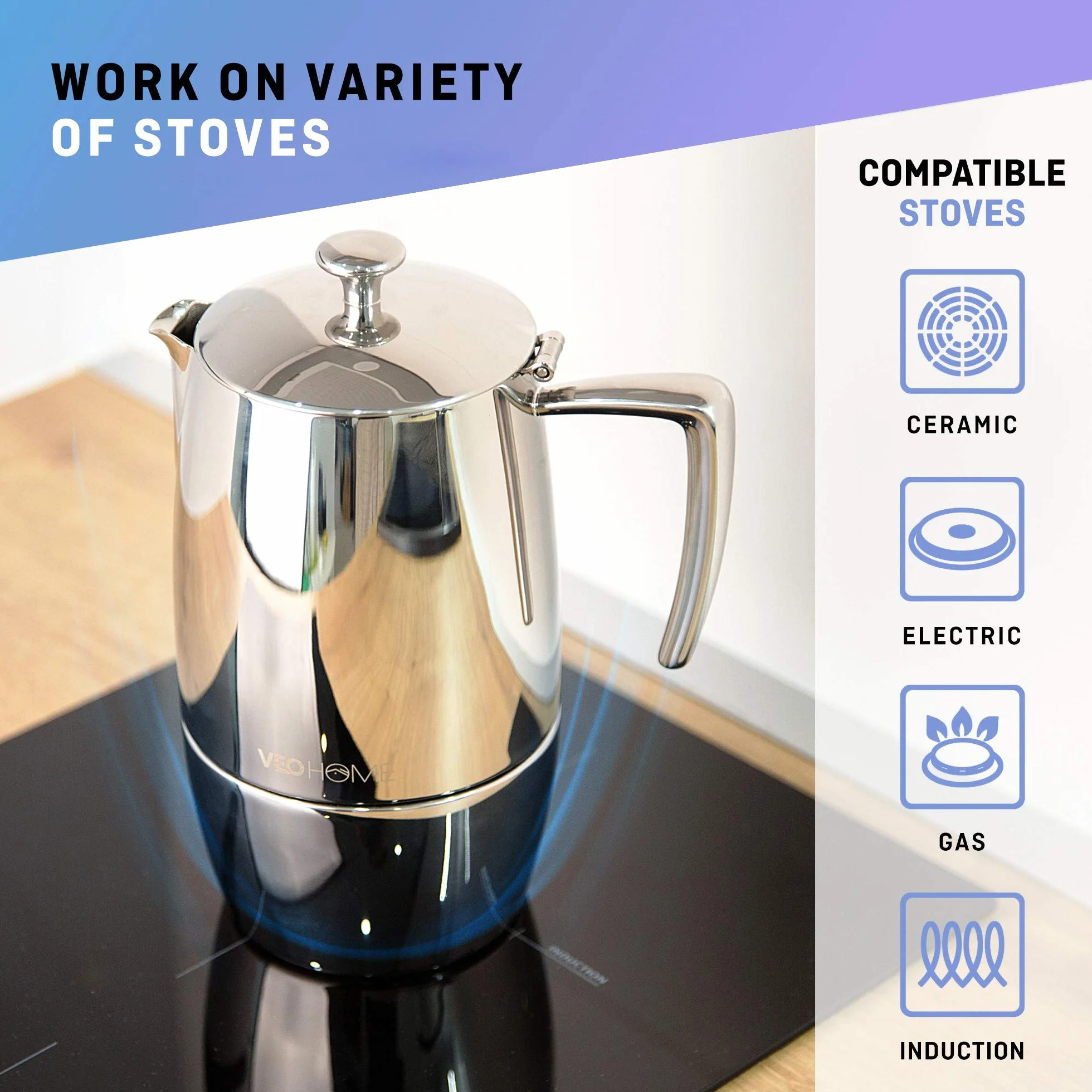 VeoHome Mokka Pot zaparzacz do espresso 10 filiżanek 500 ml stal nierdzewna indukcyjna