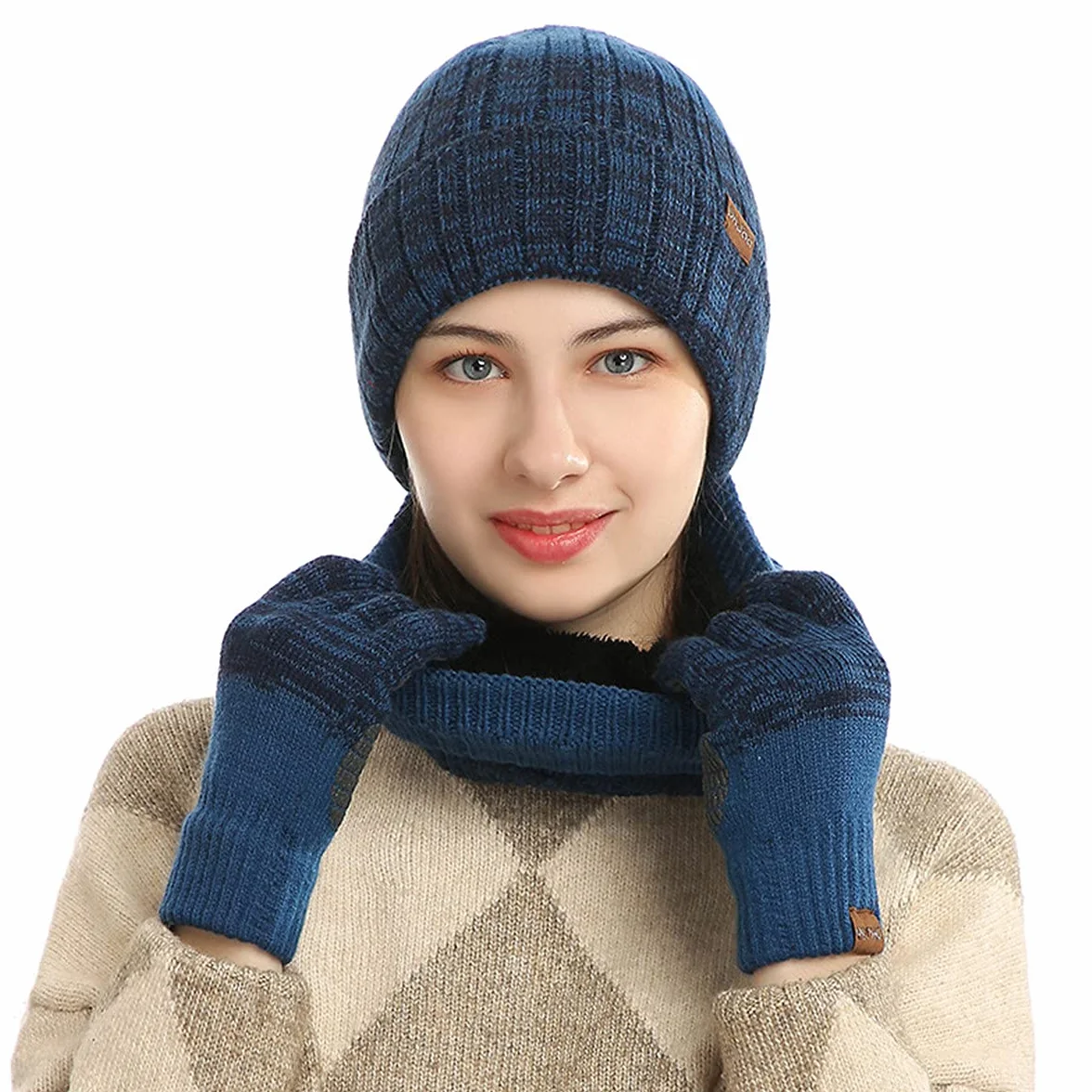 Daysskk Czapka szalik i rękawiczki zestaw dla mężczyzn i kobiet, ciepła czapka zimowa, czapka beanie, męska, ekran dotykowy, rękawiczki, czapka z dzianiny, dla mężczyzn i kobiet, na zimę