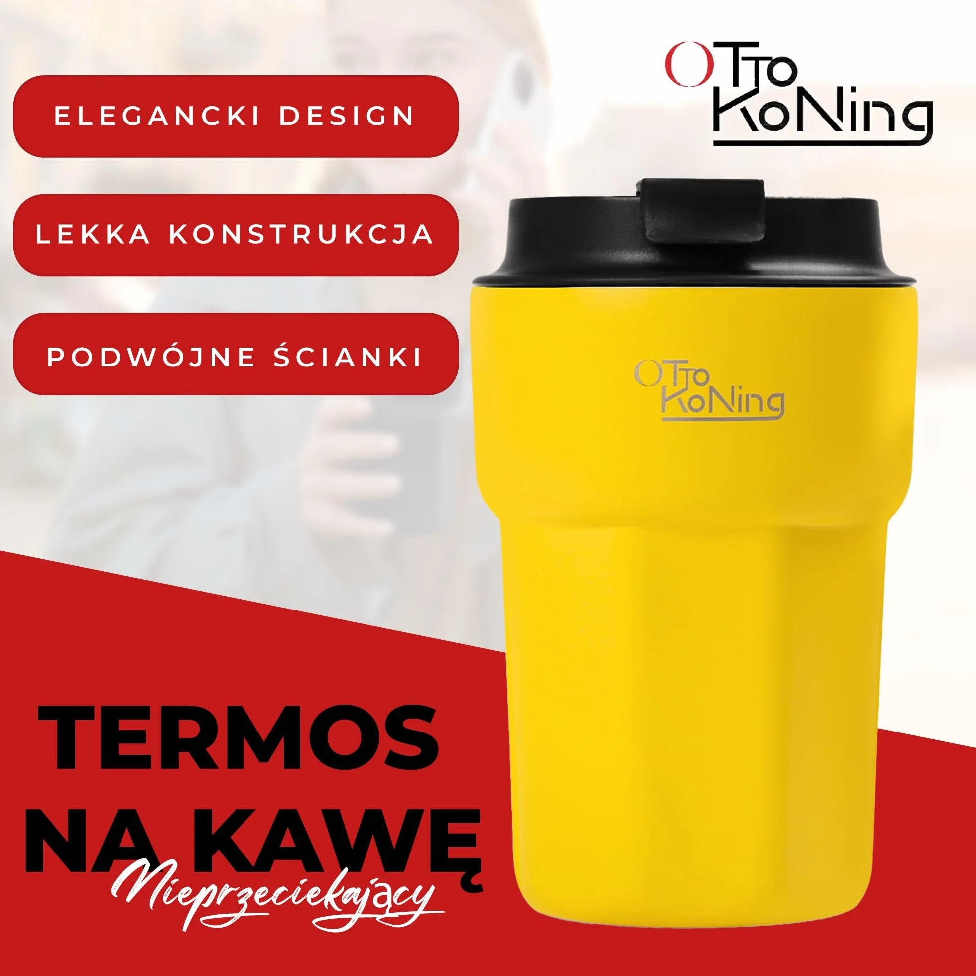 Otto Koning Termo kubek izolowany 350ML stalowy do kawy (Żółty)