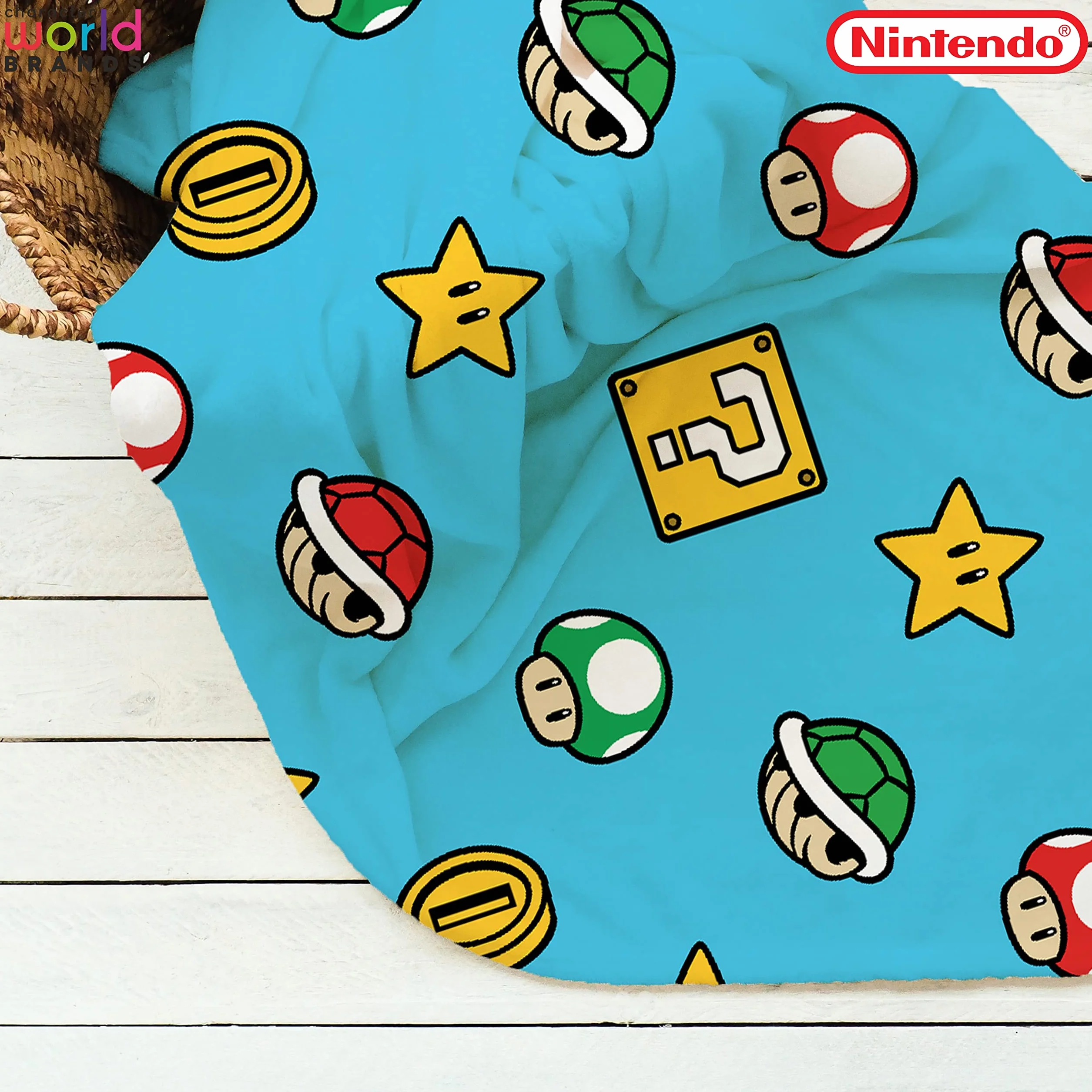 Character World Nintendo oficjalnie licencjonowany koc polarowy Super Mario, super miękka, ciepła narzuta, kontynuacja gier, idealny do sypialni, na kemping i nocowanie