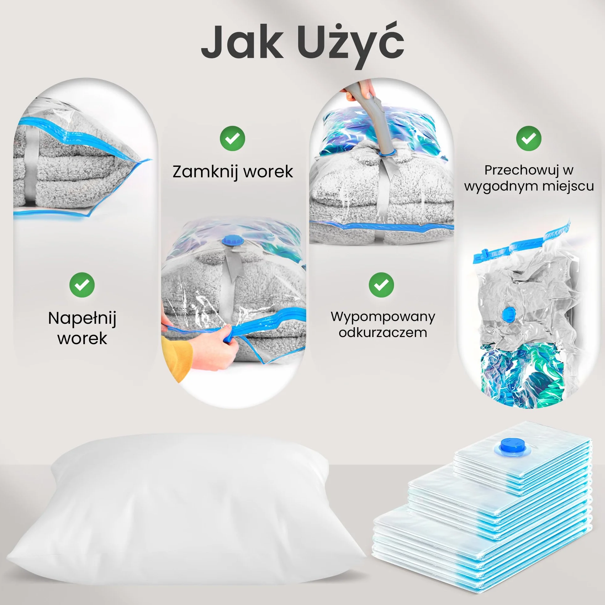 Worki próżniowe na Ubrania 12szt Zestaw 3 Rozmiary wielokrotnego użytku do odkurzacza szczelne wytrzymałe