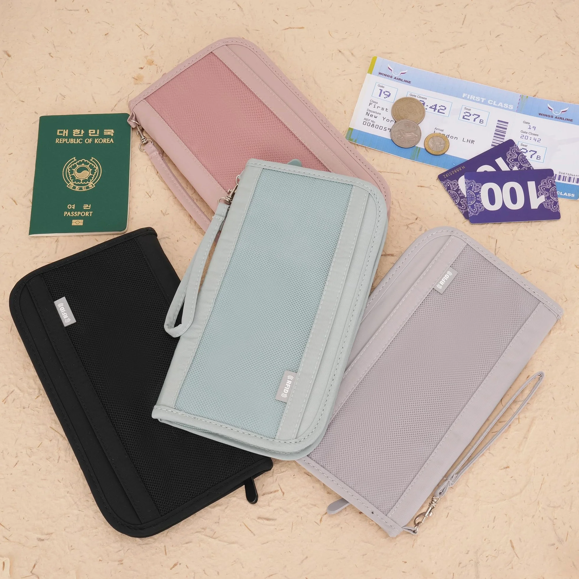 Etui na paszport z blokadą RFID, rodzinne, podróżne, wakacje, portfel, akcesoria, organizer na dokumenty, gotówkę, paszport, dowód osobisty, karty kredytowe, długopis, wodoodporny pokrowiec, niezbędne