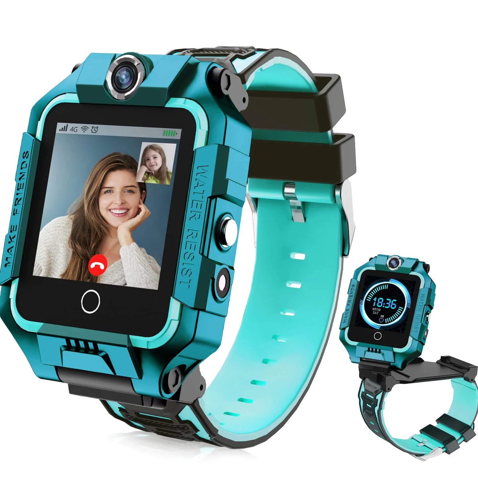 LiveGo Inteligentny zegarek 4G dla dzieci z lokalizatorem GPS i połączeniami, ekran dotykowy HD dla dzieci zegarek na telefon komórkowy łączy SMS, głos, rozmowy wideo, SOS, krokomierz, smartwatch 4G dla dzieci, chłopców, dziewcząt 6-12 (T10 cyjan)