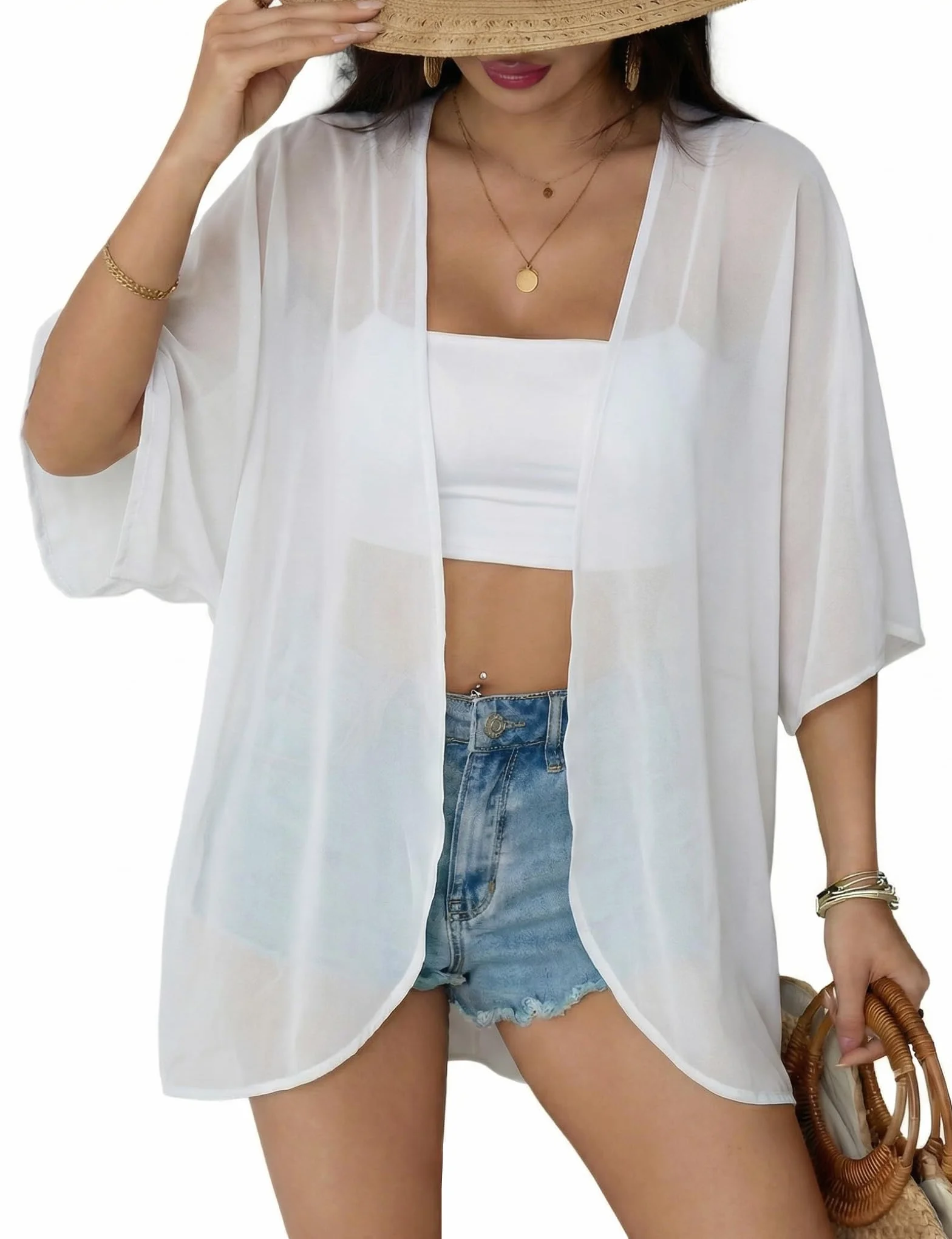 Chunoy Luźna turecka sukienka dla kobiet, luźna, lekka, oversize, kaftan, sukienka plażowa, sukienka maxi, S biały, S