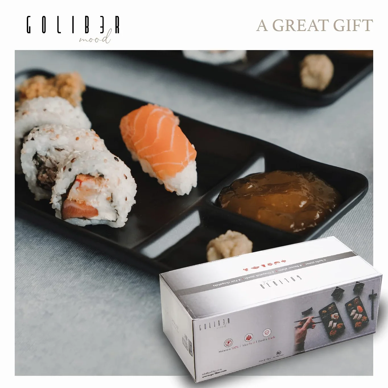 Japoński zestaw talerzy do sushi 16-częściowy, czarny