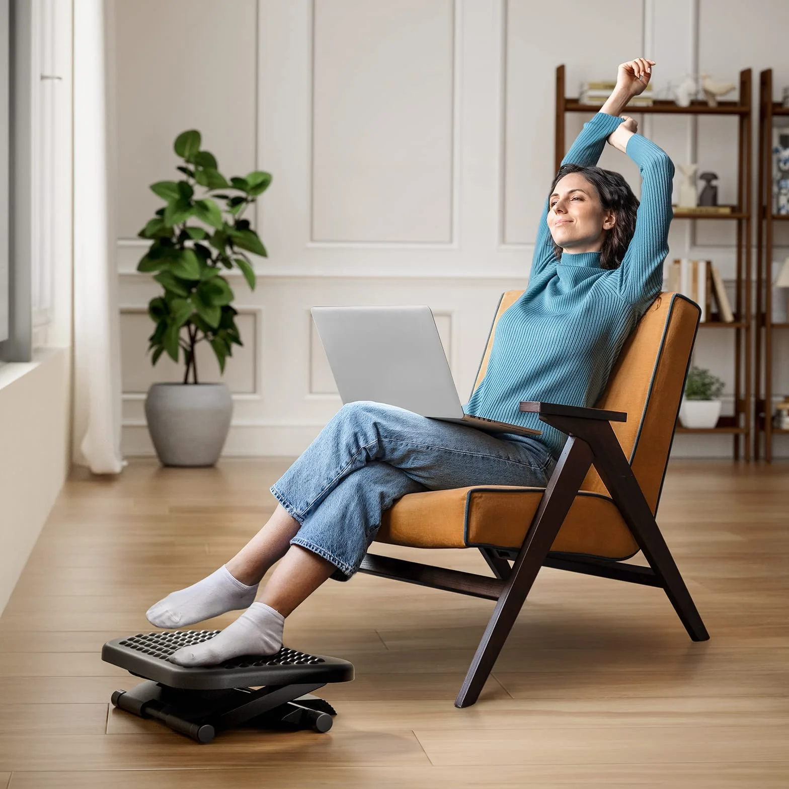 HUANUO Regulowany podnóżek, ergonomiczny podnóżek do biurka z funkcją masażu, 3 regulowane pod względem wysokości i kąta, antypoślizgowe do biura i domu