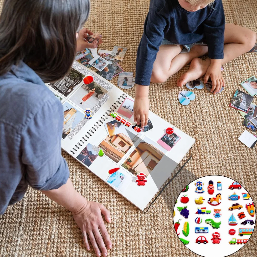 Kids' naklejki 3D, naklejki na lodówkę, urocze magnesy na lodówkę, nadają się do różnych mebli, scrapbookingu, prezentów dla dzieci (8 arkuszy)