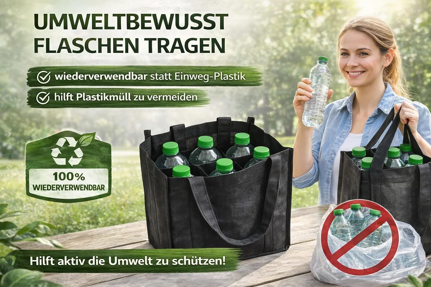 ReWu Torba na 6 Butelek 1,5L Kosz Wielokrotnego Użytku z Przegródkami Uchwyt Tworzywo Sztuczne 28x17