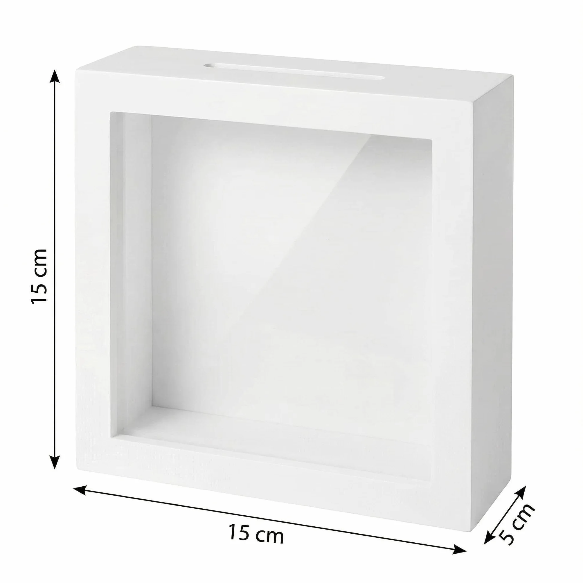 Drewniana skarbonka z szklanym frontem 15x15x5 cm dekoracyjna ramka oszczędnościowa