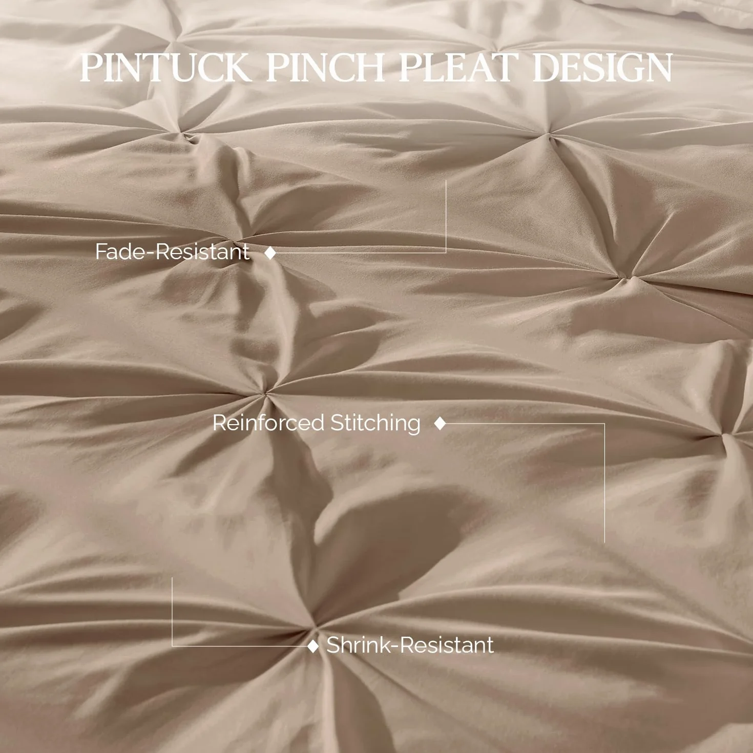 Andency Taupe Comforter Set Full, 3 Pieces Pinch Pleat Bedding Comforters & Sets, Soft Lightweight All Season Bed Set for Kids, Adults(79x90Inch)
