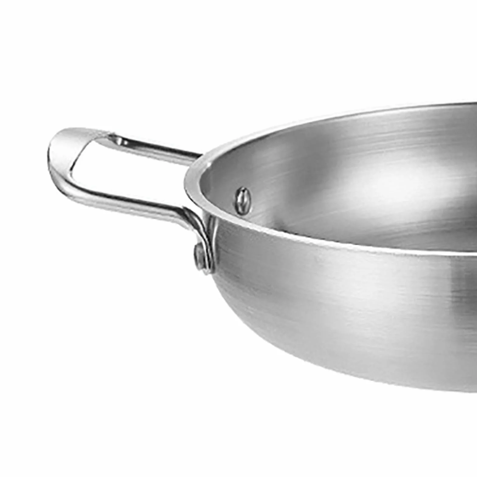 Ejoyous Patelnia do gotowania wok, 20 cm, ze stali nierdzewnej z podwójnym uchwytem, 1350 ml, patelnia z płaskim dnem, do gotowania owoców morza, smażonego ryżu, głębokiego mieszania (kolor srebrny)