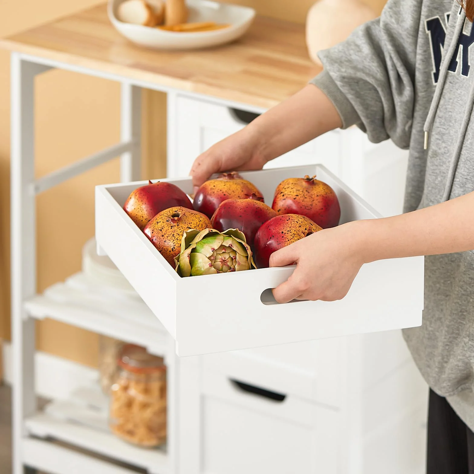 SoBuy FKW79-W Wózek Kuchenny Wyspa Kuchenna na Kółkach Biały
