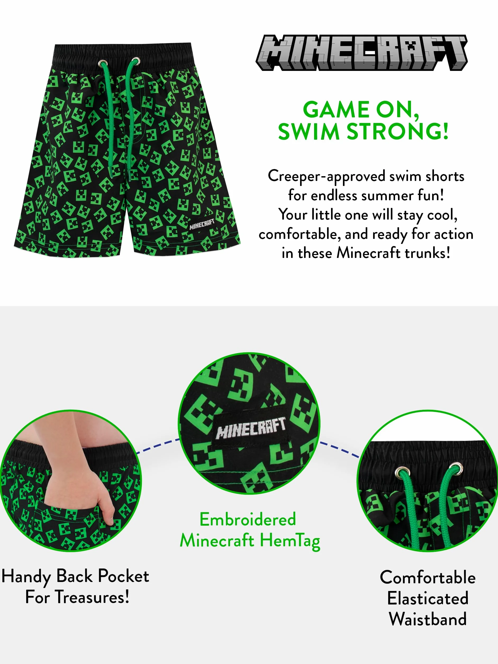 Minecraft Chłopięce szorty kąpielowe Creeper
