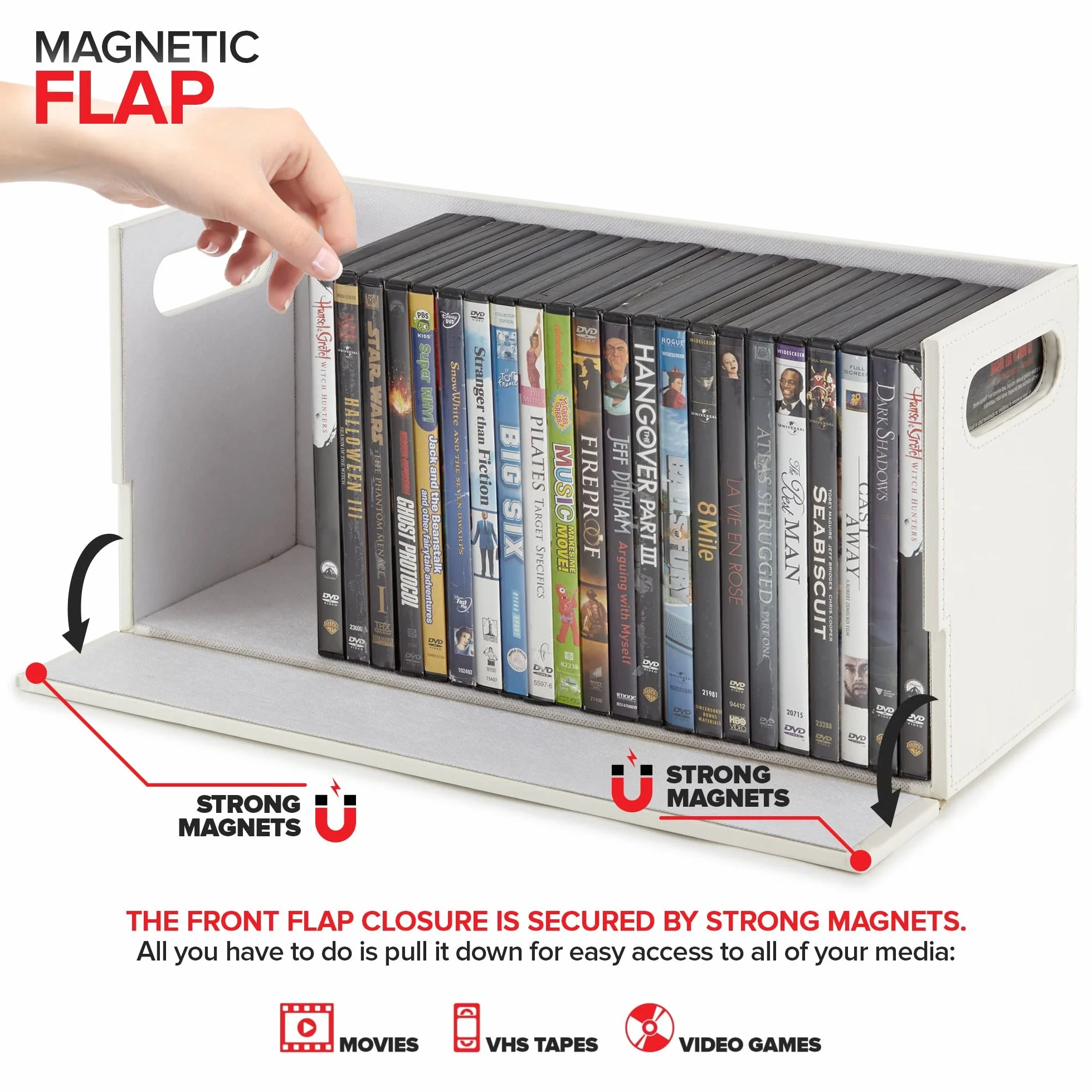 Stock Your Home Pudełko do przechowywania DVD, organizer na półkę filmową na Blu-Ray, etui na gry wideo, płyty CD, stojak na taśmę VHS, uchwyt na płyty, może pomieścić do 28 płyt DVD, sztuczna skóra
